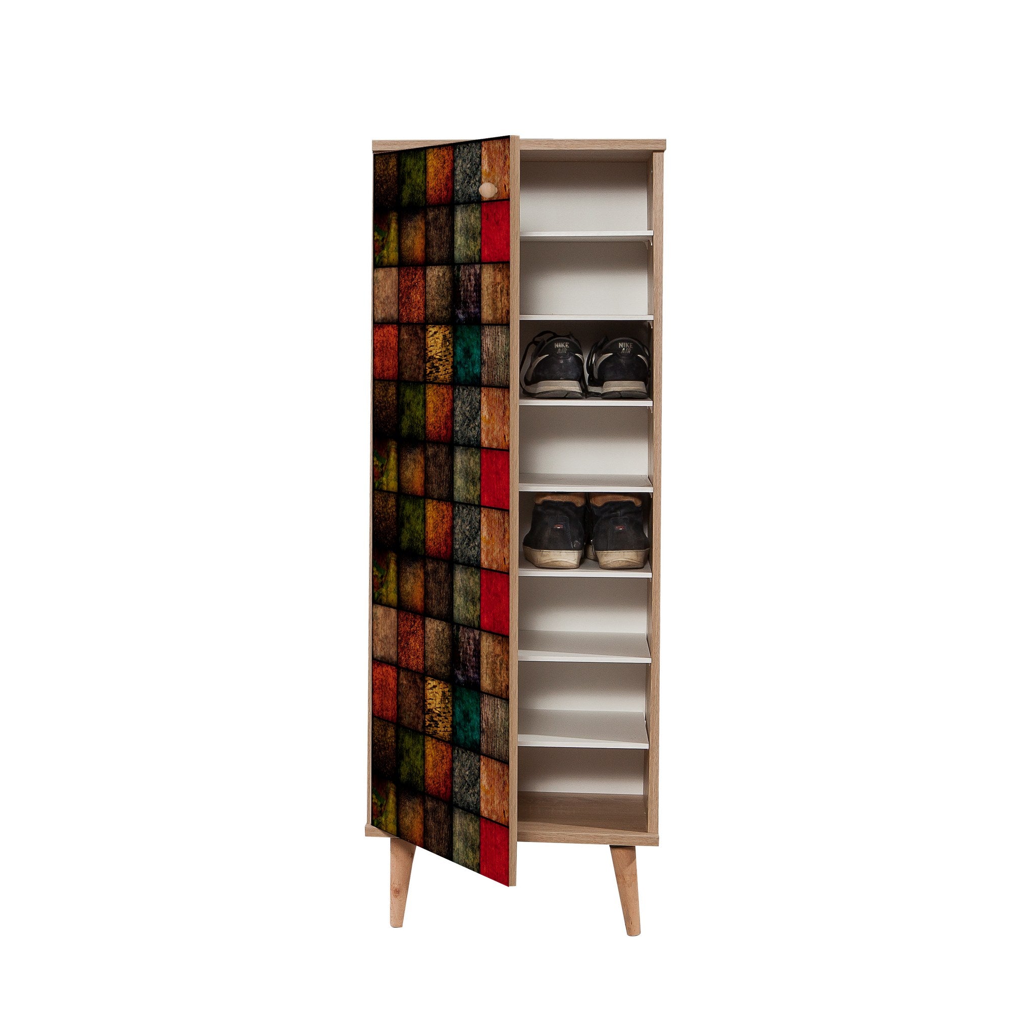 Sapateira moderna, carvalho Sonoma, 50 x 135 x 38 cm | 100% revestida em melamina, pernas em madeira de carpa, revestimento UV, montável na parede, solução de armazenamento elegante e funcional