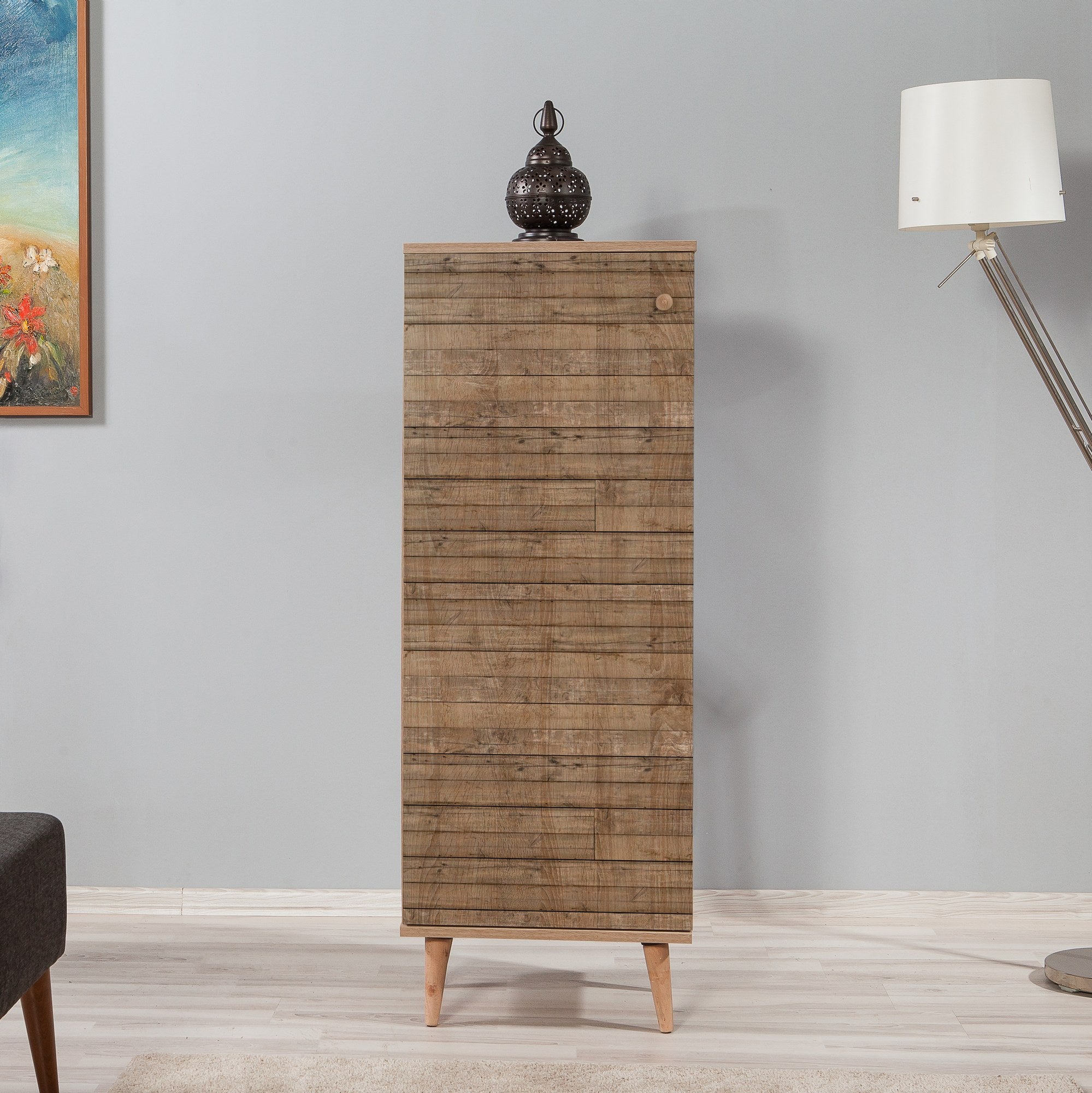 Sapateira moderna, carvalho Sonoma, 50 x 135 x 38 cm | 100% revestida em melamina, pernas de madeira de carpa, revestimento UV, montável na parede, armazenamento elegante e funcional