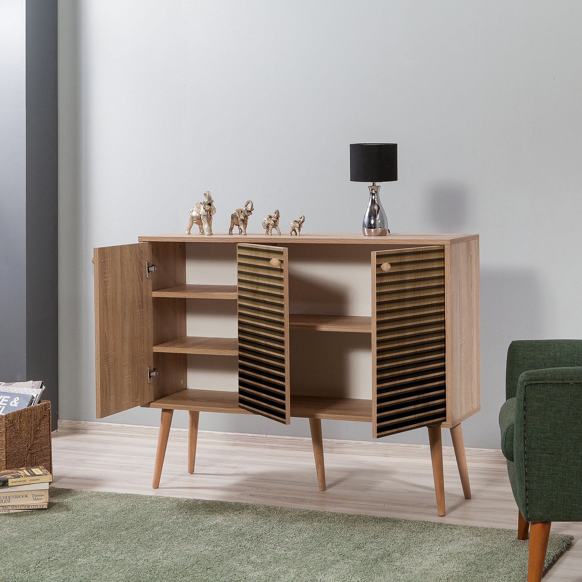 Aparador Moderno – 120 x 90 x 36 cm – Carvalho Sonoma – 100% Melamina
