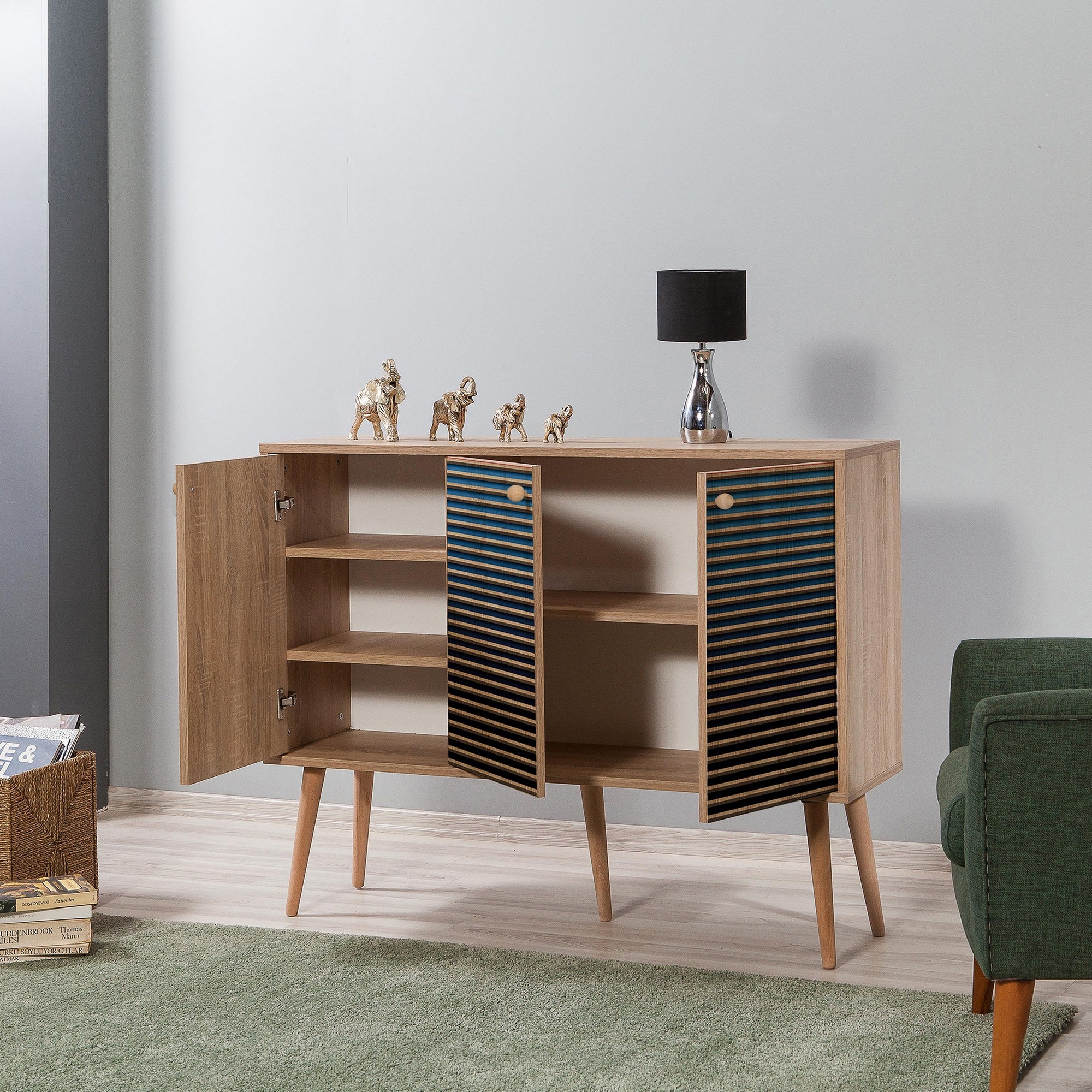 Aparador Moderno – 120 x 90 x 36 cm – Carvalho Sonoma – 100% Melamina
