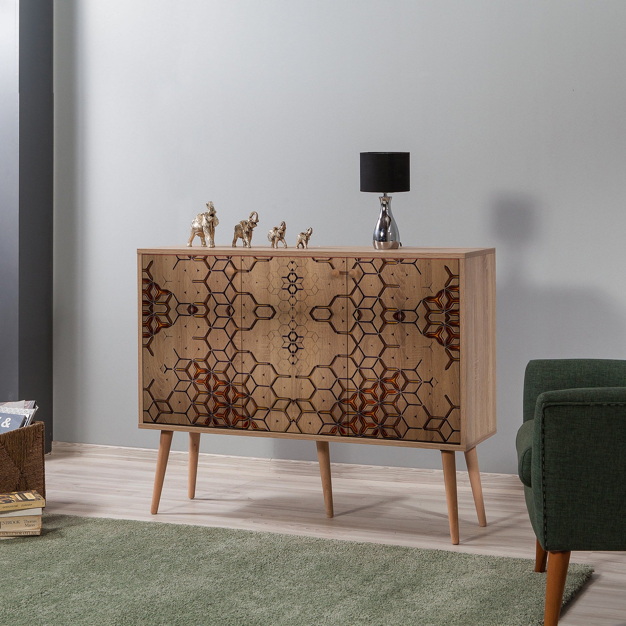 Aparador Moderno – 120 x 90 x 36 cm – Carvalho Sonoma – Melamina