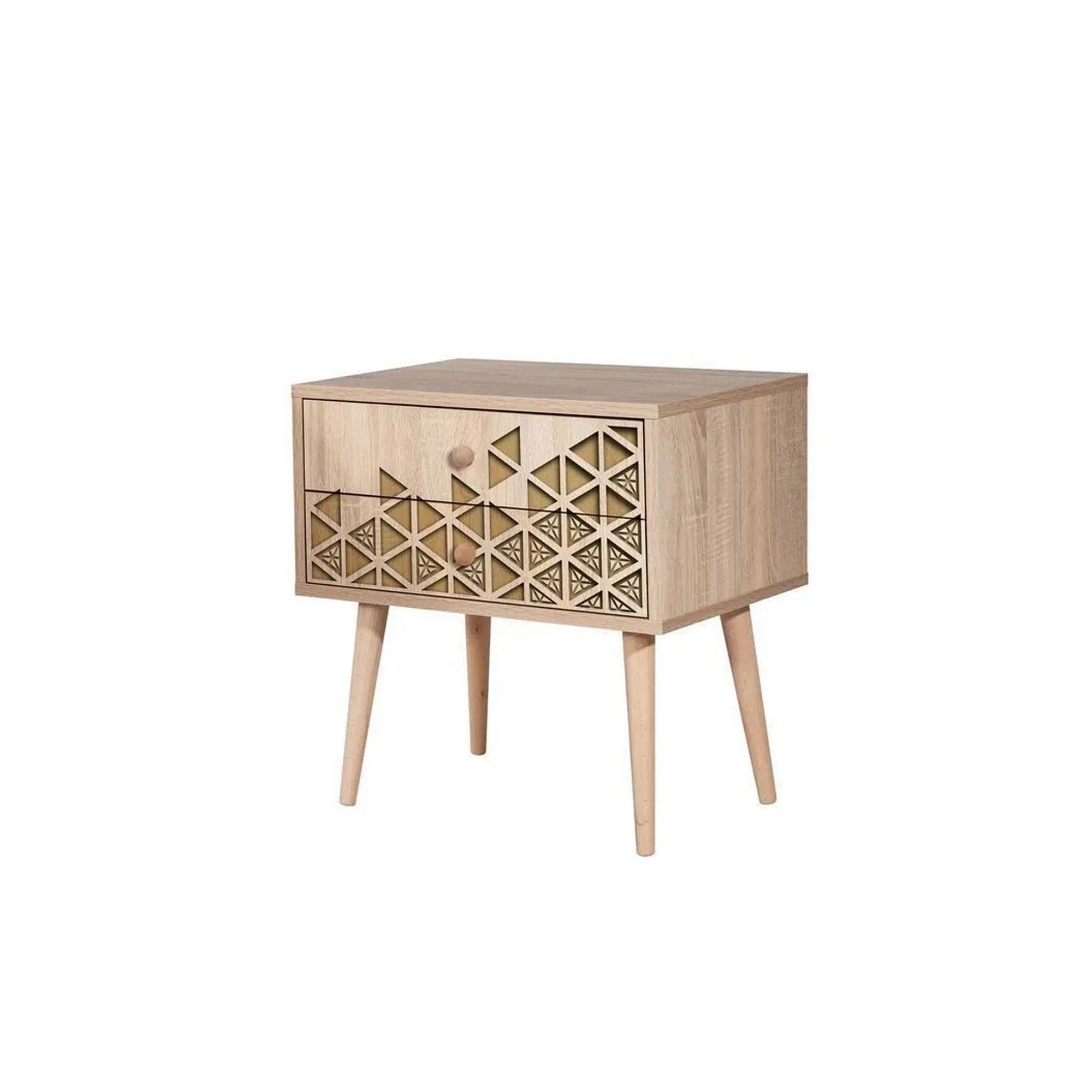 Mesa de cabeceira moderna com 2 gavetas, carvalho Sonoma, 60 x 61 x 40 cm | 100% melamina, pernas de madeira de carpa, revestimento UV | Elegante e funcional para qualquer quarto