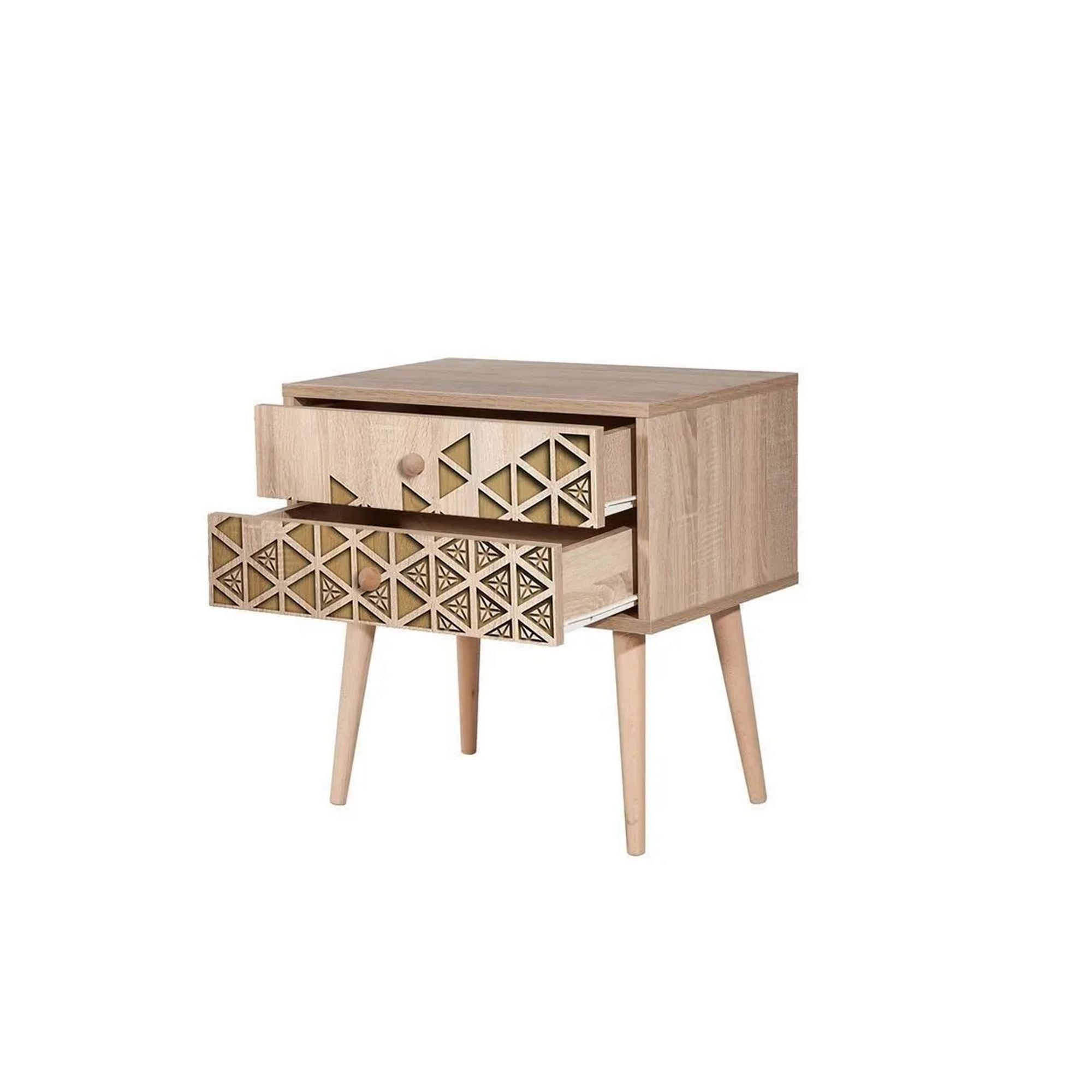 Mesa de cabeceira moderna com 2 gavetas, carvalho Sonoma, 60 x 61 x 40 cm | 100% melamina, pernas de madeira de carpa, revestimento UV | Elegante e funcional para qualquer quarto