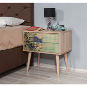 Elegante mesa de cabeceira em carvalho Sonoma com 2 gavetas, 100% revestida em melamina, pernas em madeira de carpa, puxadores em metal e corda | 60 x 61 x 40 cm | Design impressionista moderno