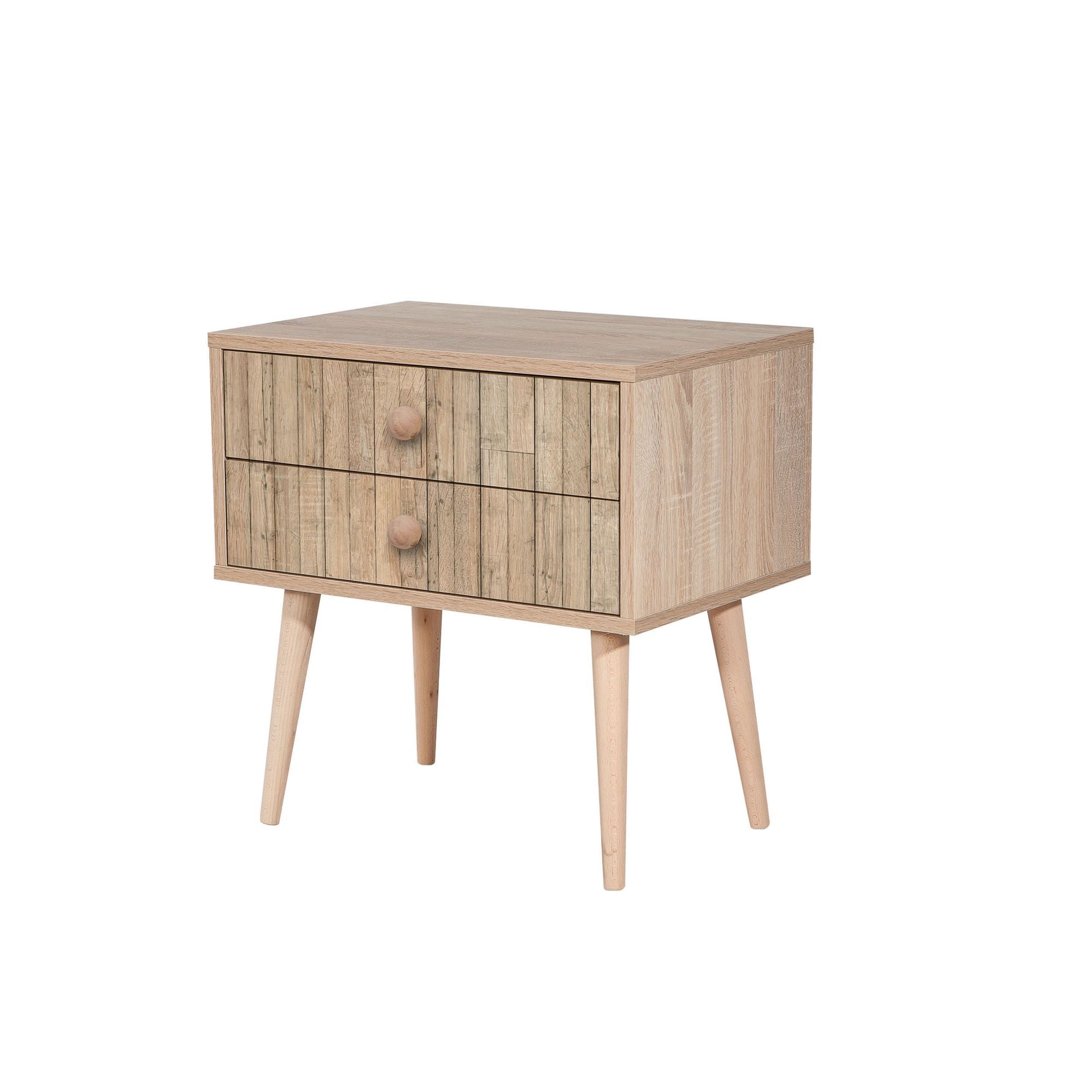 Mesa de cabeceira moderna com 2 gavetas, carvalho Sonoma, 60 x 61 x 40 cm | 100% melamina, pernas de madeira de carpa, revestimento UV | Elegante e funcional para qualquer quarto