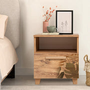 Mesa de Cabeceira Elegante com Várias Prateleiras, Pinho Atlântico, 45 x 52 x 40 cm | Revestimento 100% Melamina, Borda de PVC, Puxadores de MDF | Design Moderno e Funcional para Qualquer Ambiente