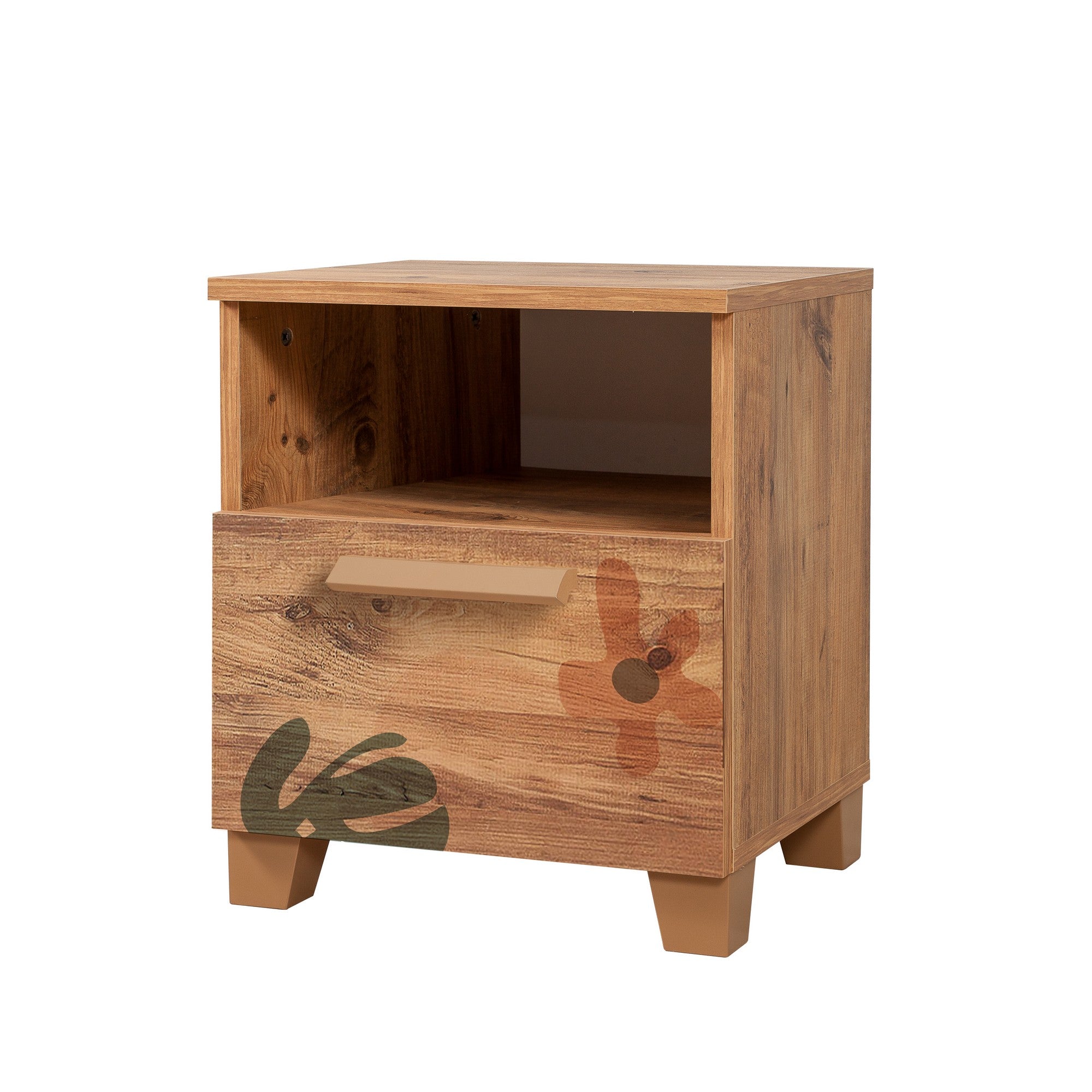 Mesa de Cabeceira Moderna com Prateleiras, Pinho Atlântico, 45 x 52 x 40 cm | 100% Melamina, Borda de PVC, Puxadores de MDF | Solução de Armazenamento Elegante e Funcional