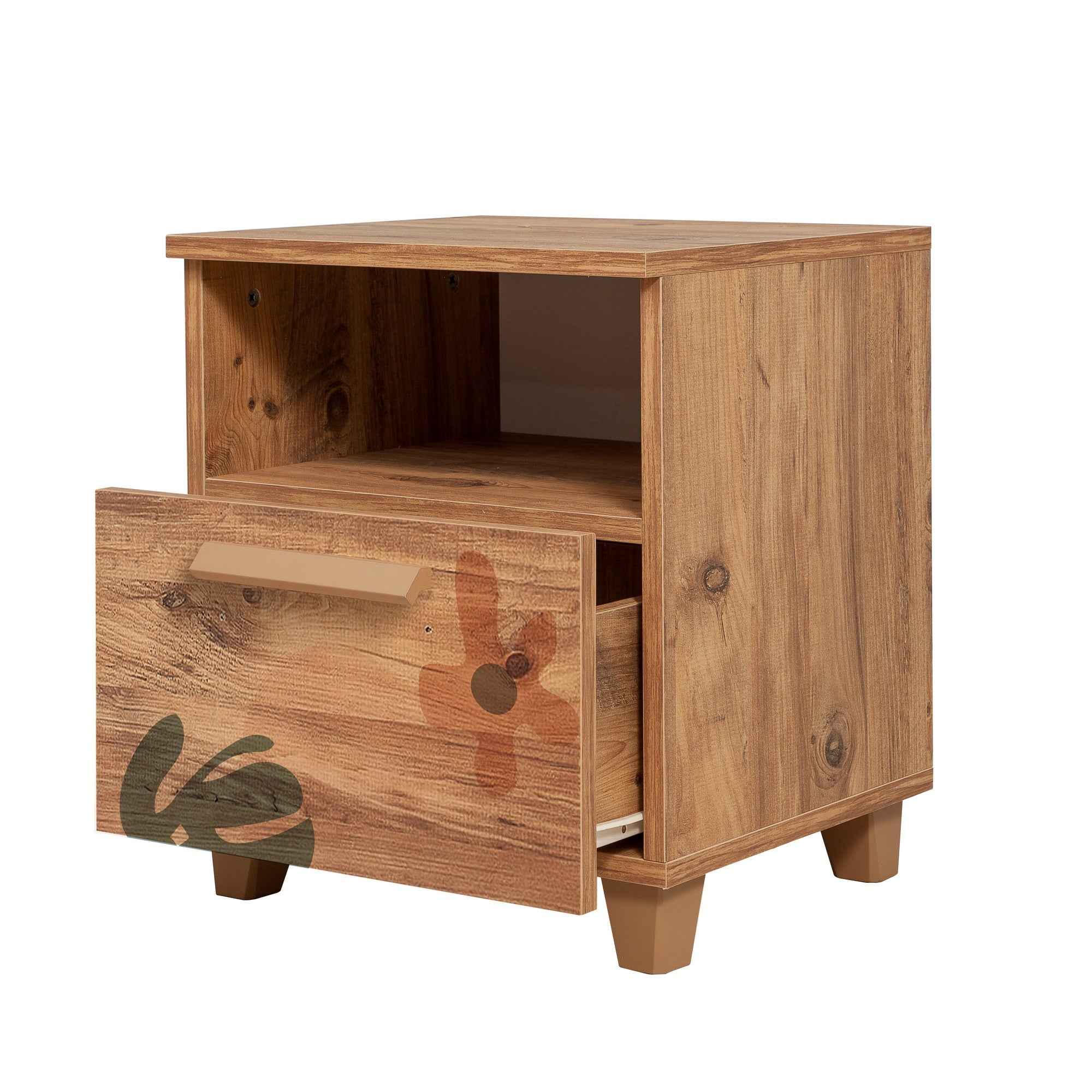 Mesa de Cabeceira Moderna com Prateleiras, Pinho Atlântico, 45 x 52 x 40 cm | 100% Melamina, Borda de PVC, Puxadores de MDF | Solução de Armazenamento Elegante e Funcional