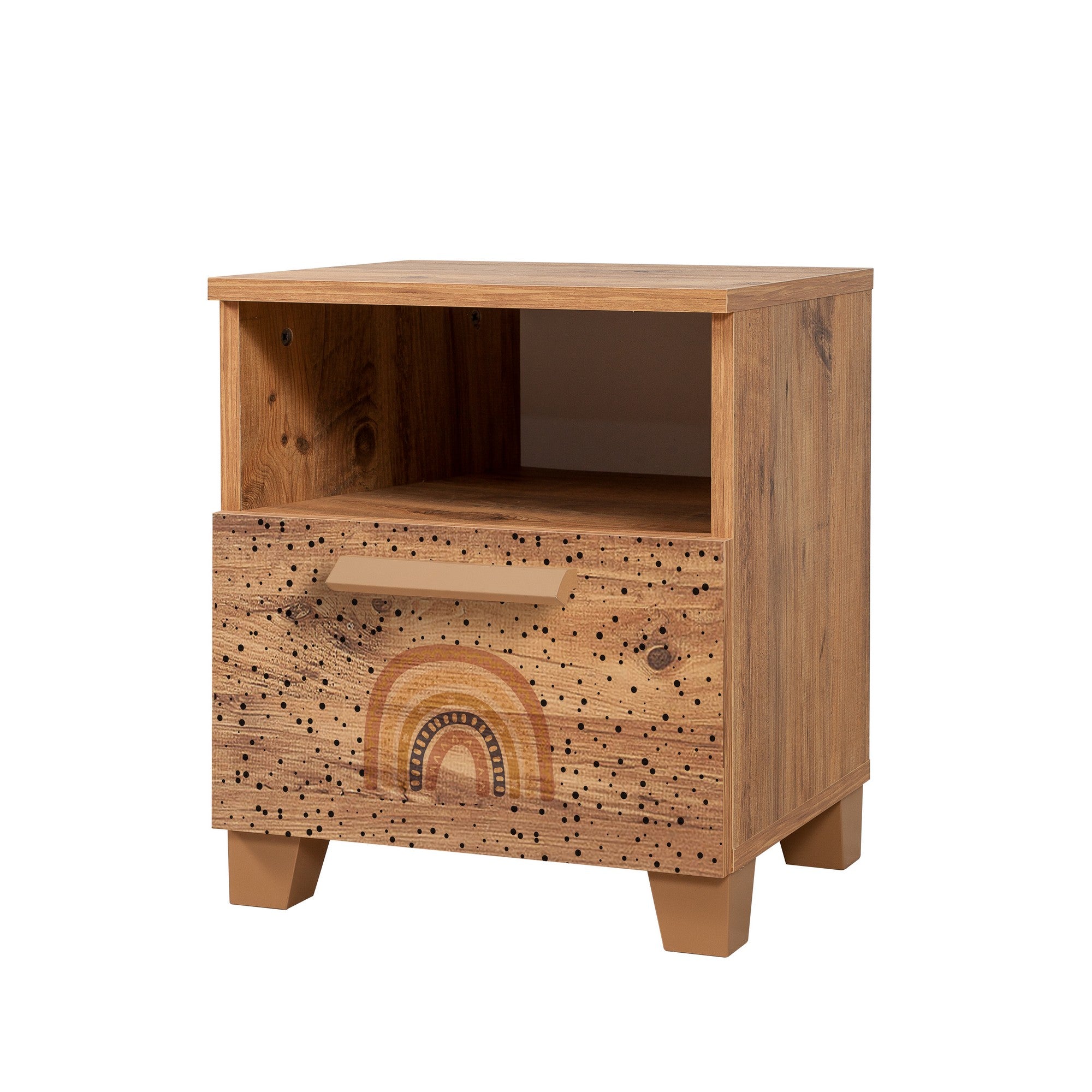 Mesa de cabeceira estilosa com várias prateleiras, pinho do Atlântico, 45 x 52 x 40 cm | 100% revestida em melamina, bordas em PVC, puxadores em MDF | Perfeita para quartos infantis e decoração moderna