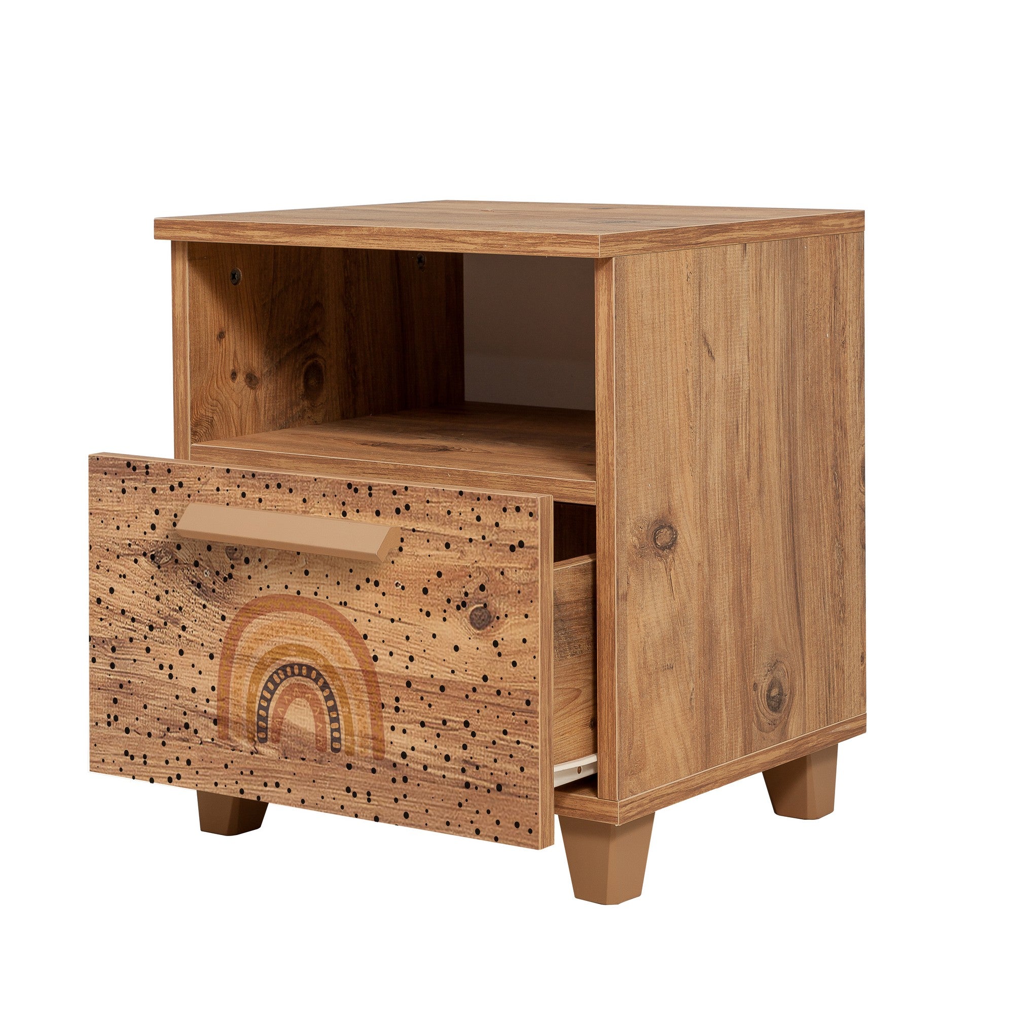 Mesa de cabeceira estilosa com várias prateleiras, pinho do Atlântico, 45 x 52 x 40 cm | 100% revestida em melamina, bordas em PVC, puxadores em MDF | Perfeita para quartos infantis e decoração moderna
