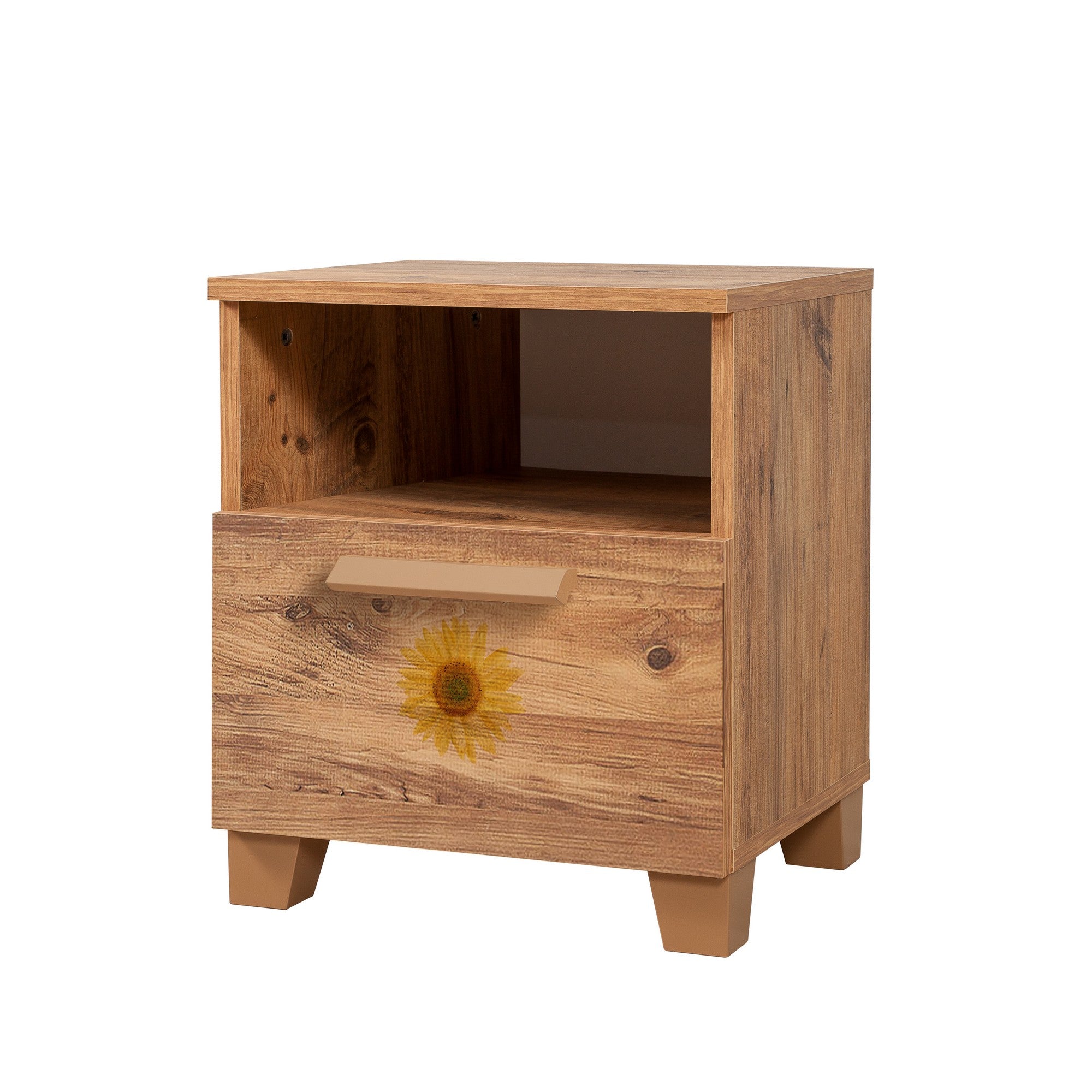 Mesa de cabeceira estilosa com várias prateleiras, pinho do Atlântico, 45 x 52 x 40 cm | 100% revestida em melamina, bordas em PVC, puxadores em MDF | Perfeita para quartos modernos e infantis