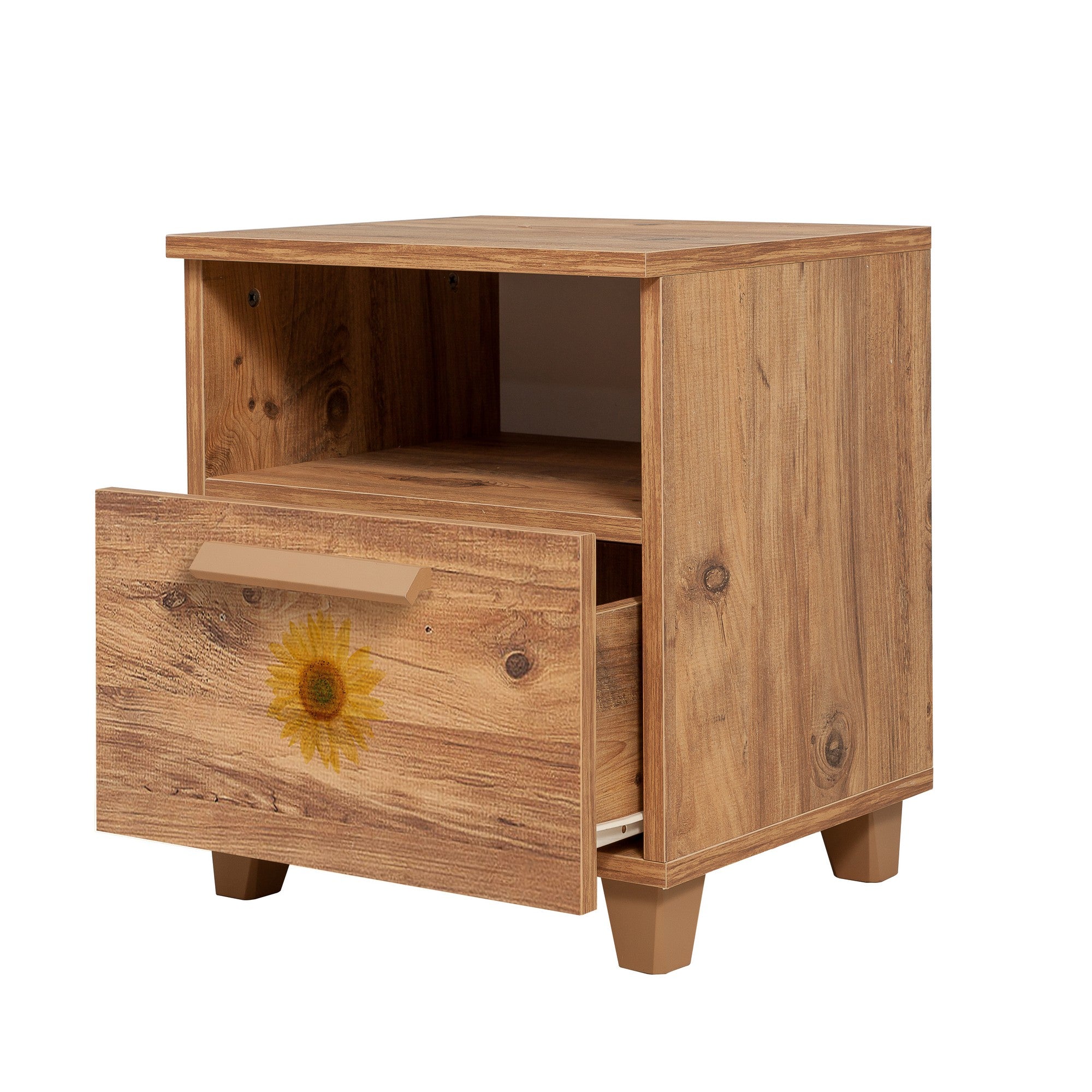 Mesa de cabeceira estilosa com várias prateleiras, pinho do Atlântico, 45 x 52 x 40 cm | 100% revestida em melamina, bordas em PVC, puxadores em MDF | Perfeita para quartos modernos e infantis