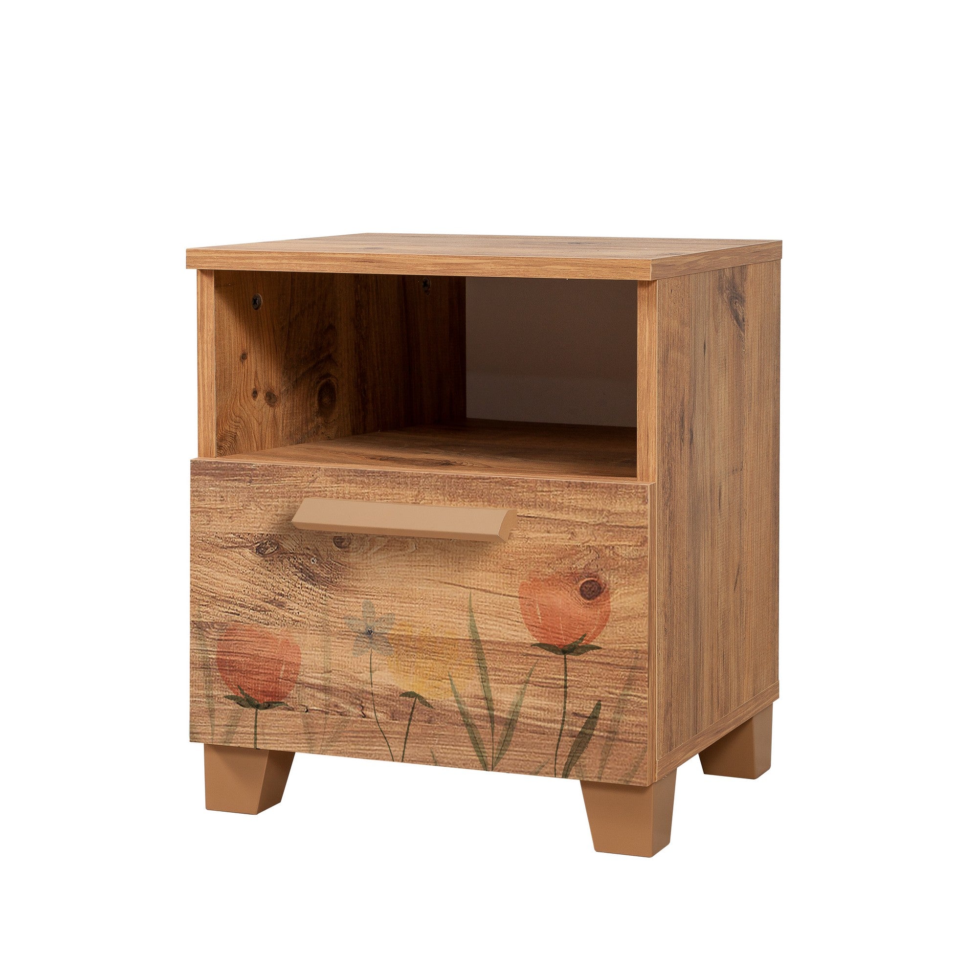 Mesa de cabeceira estilosa com várias prateleiras, pinho do Atlântico, 45 x 52 x 40 cm | 100% revestida em melamina, bordas em PVC, puxadores em MDF | Perfeita para quartos modernos e infantis