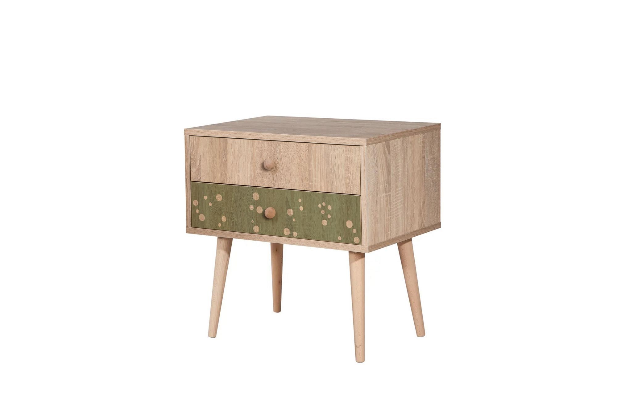 Mesa de cabeceira moderna com pernas de madeira, 60 cm x 61 cm x 40 cm | Painel de partículas 100% revestido em melamina, impressão digital UV | Montável na parede, armazenamento elegante para espaços infantis e jovens
