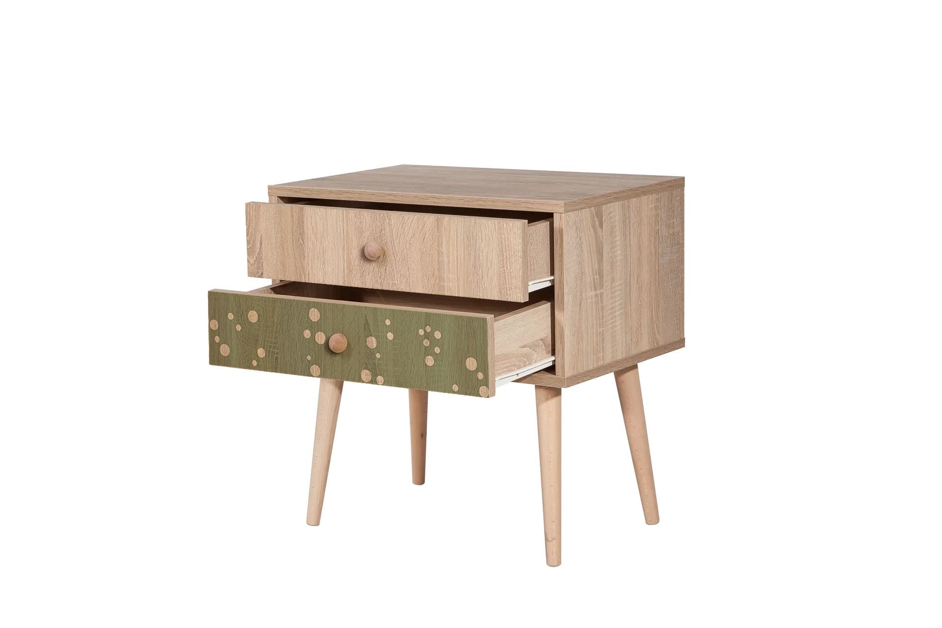 Mesa de cabeceira moderna com pernas de madeira, 60 cm x 61 cm x 40 cm | Painel de partículas 100% revestido em melamina, impressão digital UV | Montável na parede, armazenamento elegante para espaços infantis e jovens