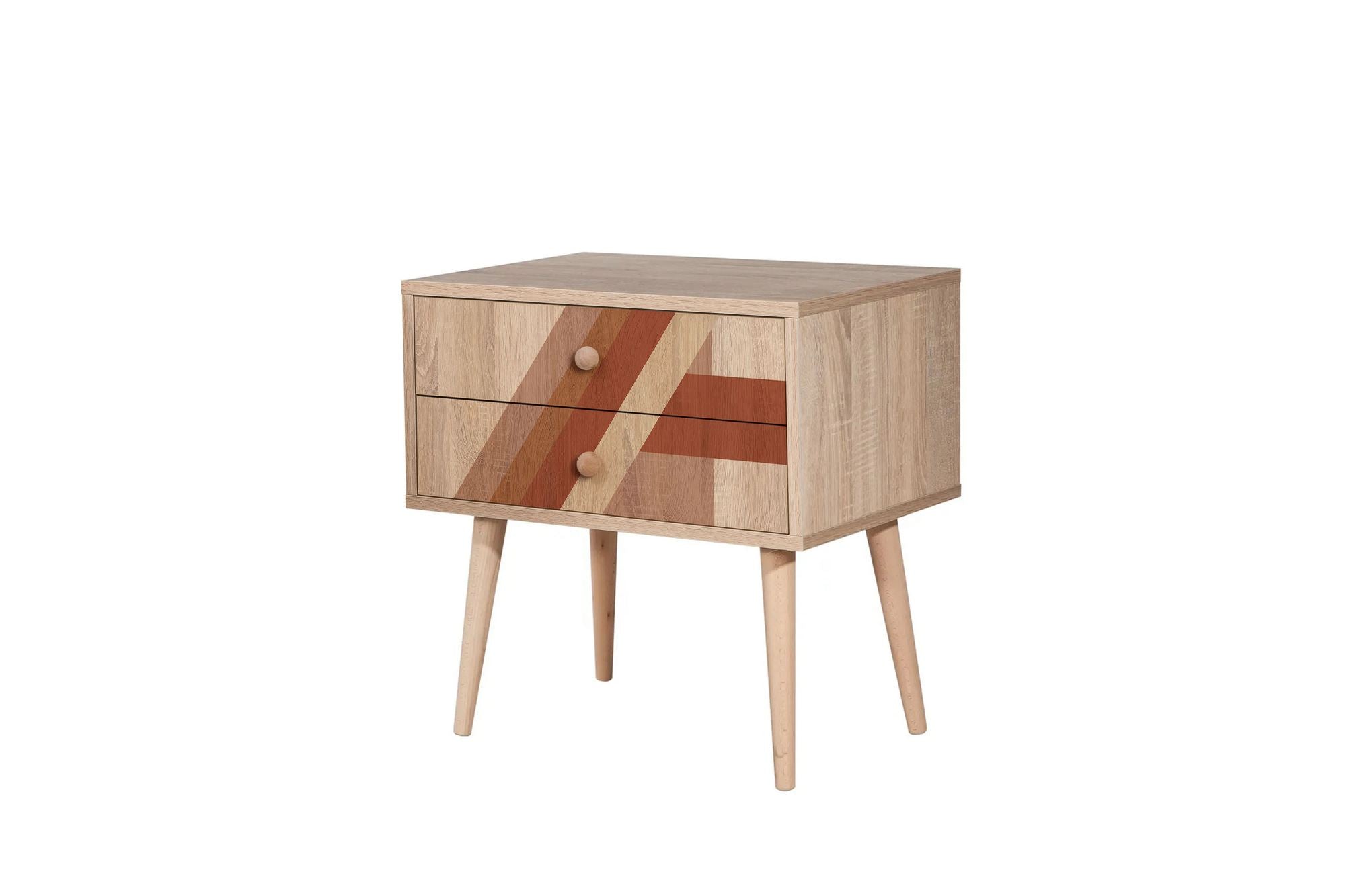 Mesa de cabeceira moderna com pernas de madeira, 60 cm x 61 cm x 40 cm | Painel de partículas 100% revestido em melamina, impressão digital UV | Design abstrato, montagem na parede, armazenamento extra
