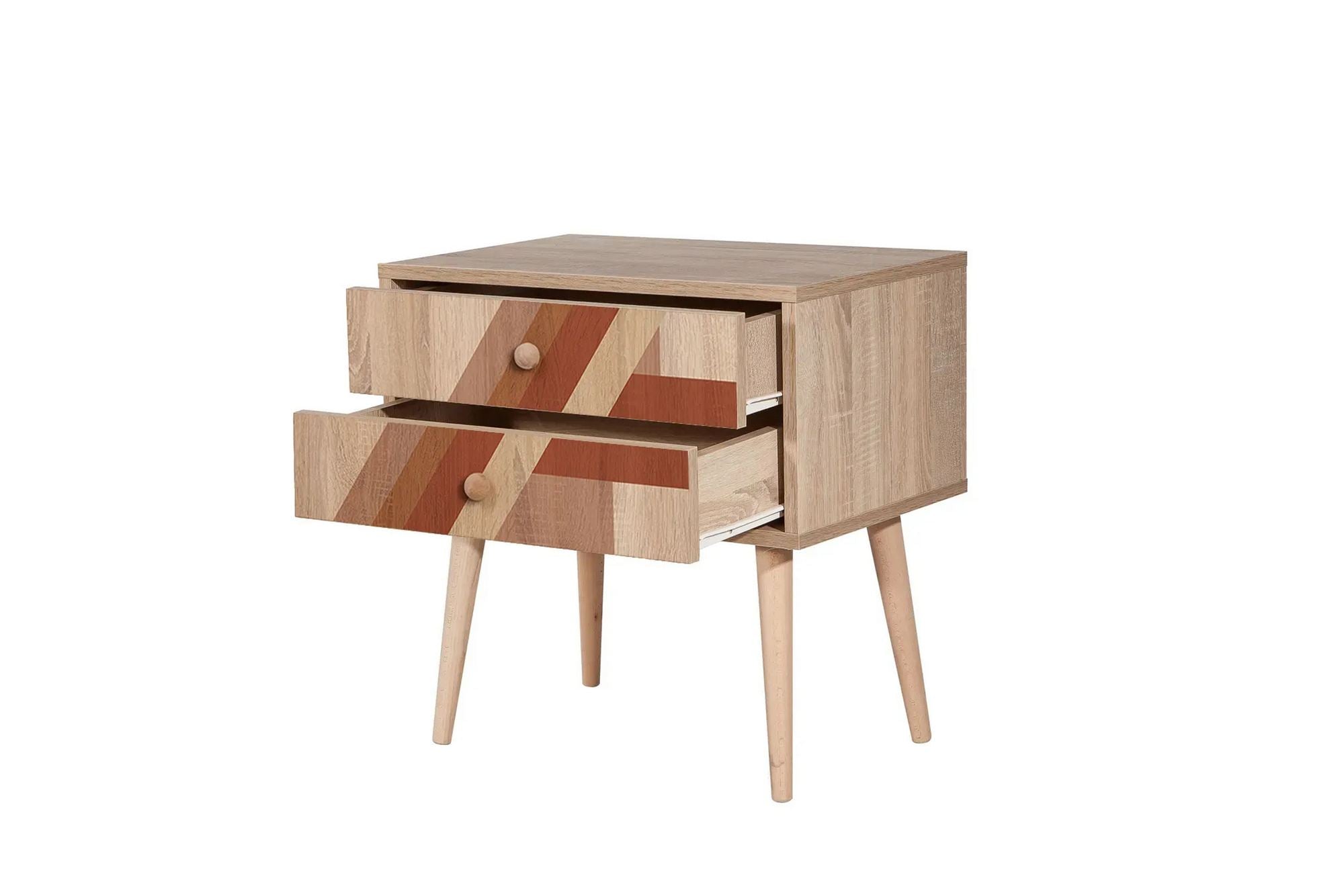 Mesa de cabeceira moderna com pernas de madeira, 60 cm x 61 cm x 40 cm | Painel de partículas 100% revestido em melamina, impressão digital UV | Design abstrato, montagem na parede, armazenamento extra