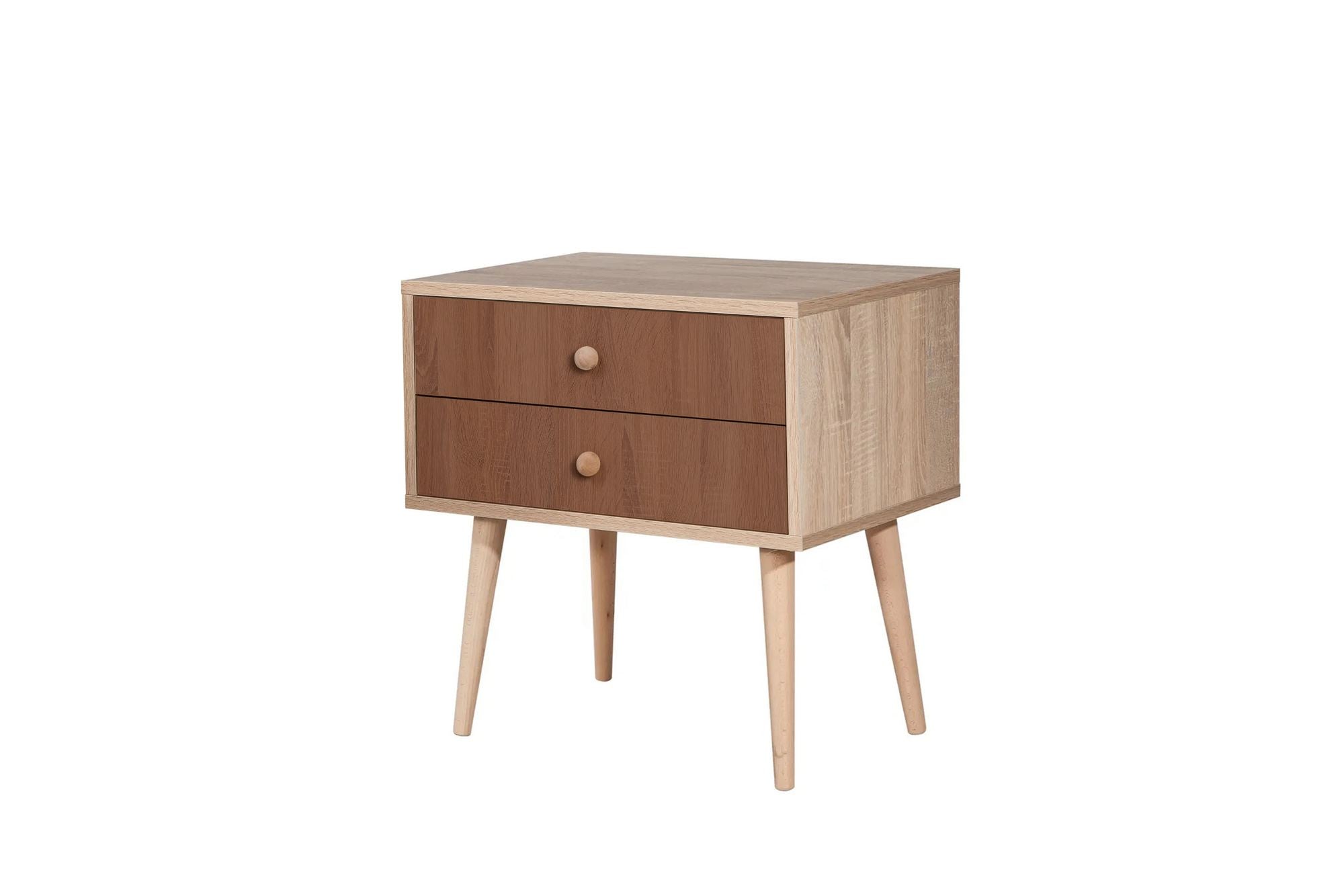 Mesa de cabeceira moderna com pernas de madeira, 60 cm x 61 cm x 40 cm | Painel de partículas 100% revestido em melamina, impressão digital UV | Solução de armazenamento elegante e montável na parede
