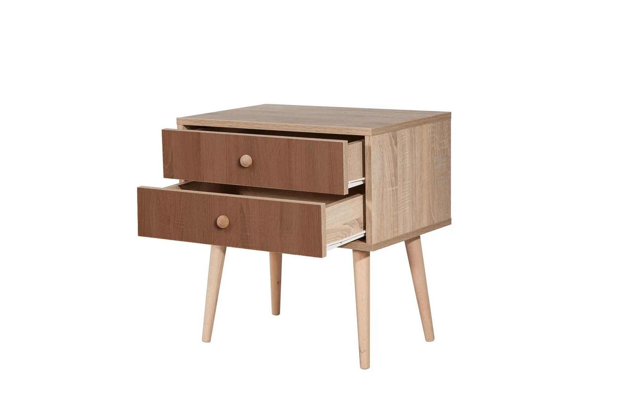 Mesa de cabeceira moderna com pernas de madeira, 60 cm x 61 cm x 40 cm | Painel de partículas 100% revestido em melamina, impressão digital UV | Solução de armazenamento elegante e montável na parede