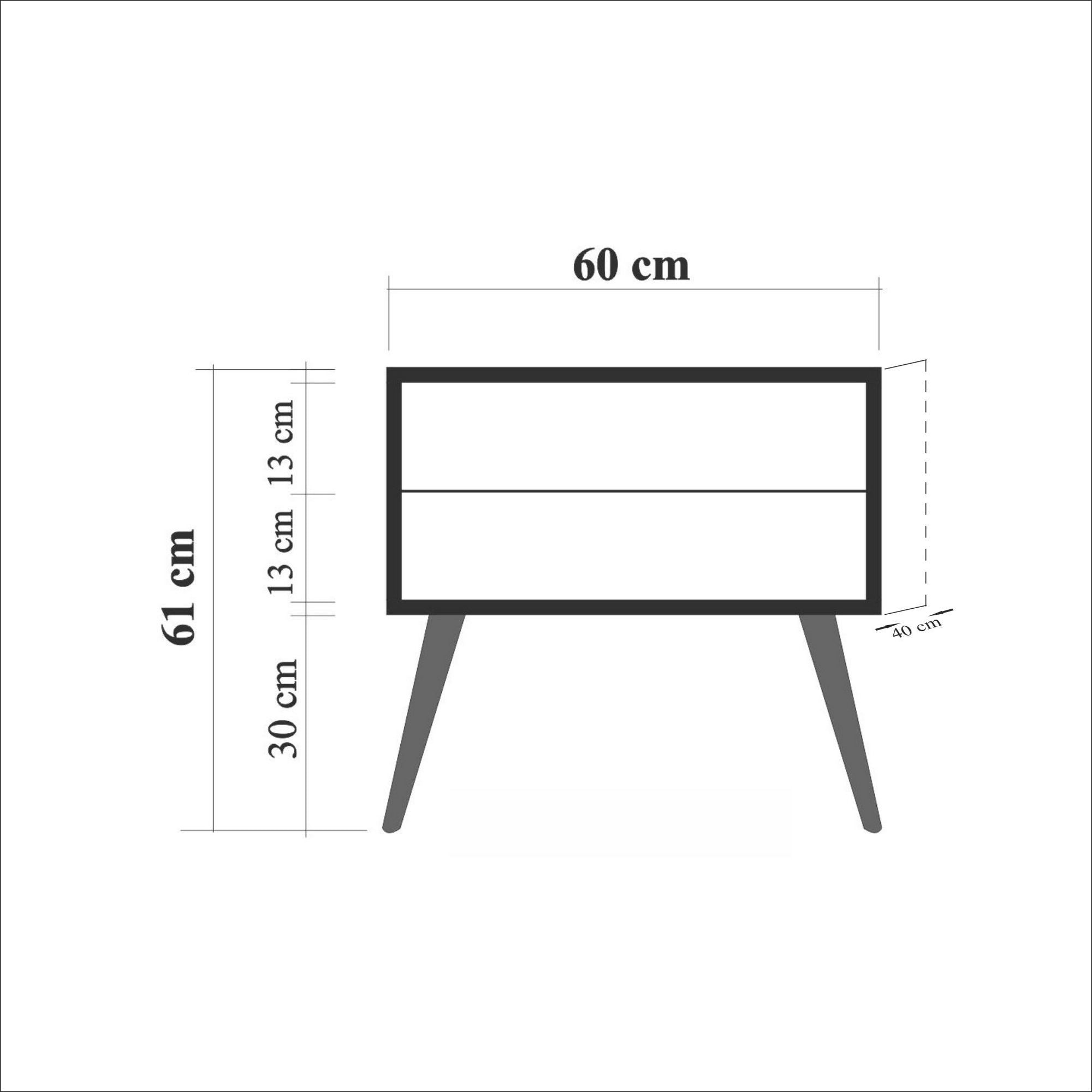 Mesa de cabeceira moderna com pernas de madeira, 60 cm x 61 cm x 40 cm | Painel de partículas 100% revestido em melamina, impressão digital UV | Solução de armazenamento elegante e montável na parede