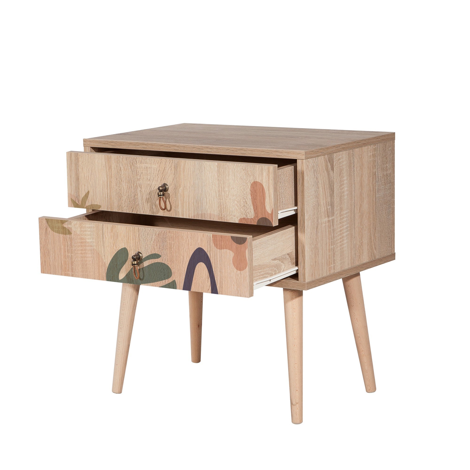 Mesa de cabeceira estilosa com pernas de madeira, 60 cm x 61 cm x 40 cm | Painel de partículas 100% revestido em melamina, impressão digital UV | Ideal para quartos infantis e decoração moderna