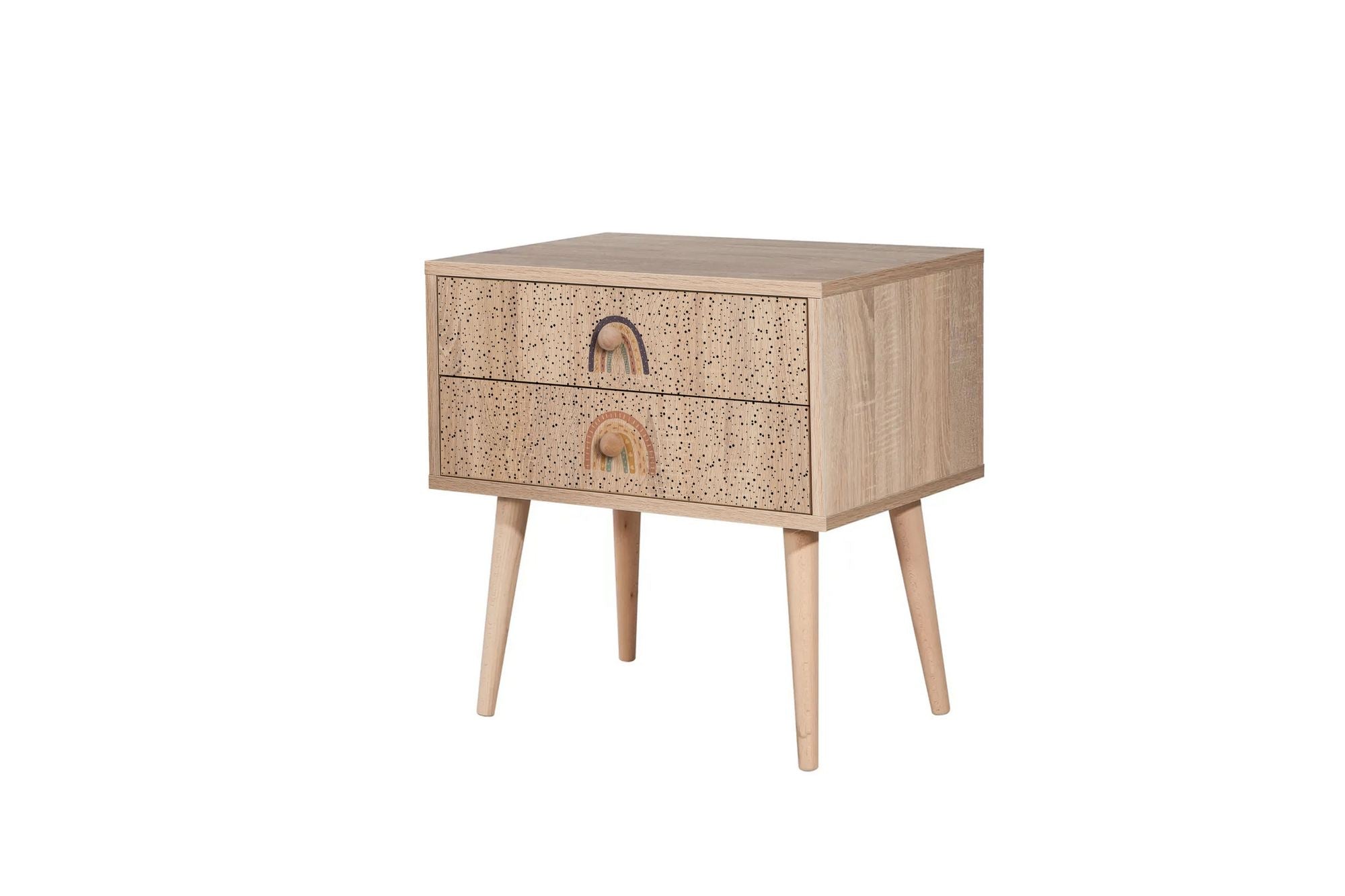 Mesa de cabeceira estilosa com pernas de madeira, 60 cm x 61 cm x 40 cm | Painel de partículas 100% revestido de melamina, impressão digital UV | Design moderno, montagem na parede, espaço extra para crianças e jovens