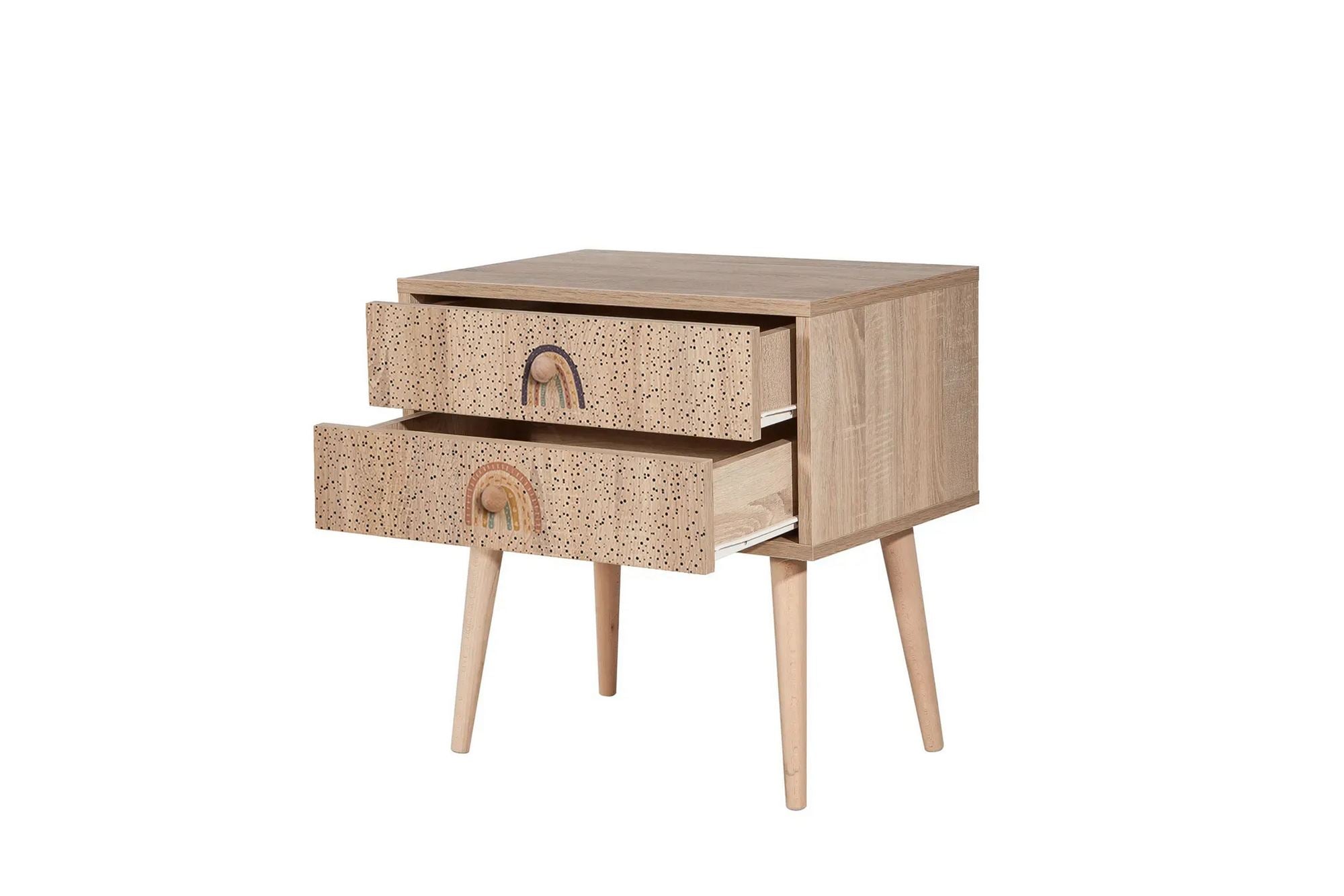 Mesa de cabeceira estilosa com pernas de madeira, 60 cm x 61 cm x 40 cm | Painel de partículas 100% revestido de melamina, impressão digital UV | Design moderno, montagem na parede, espaço extra para crianças e jovens