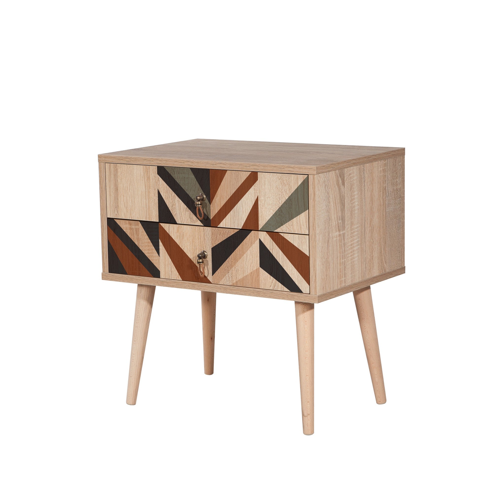 Mesa de cabeceira moderna com pernas de madeira, 60 cm x 61 cm x 40 cm | Painel de partículas 100% revestido em melamina, impressão digital UV | Design abstrato, montagem na parede, armazenamento extra