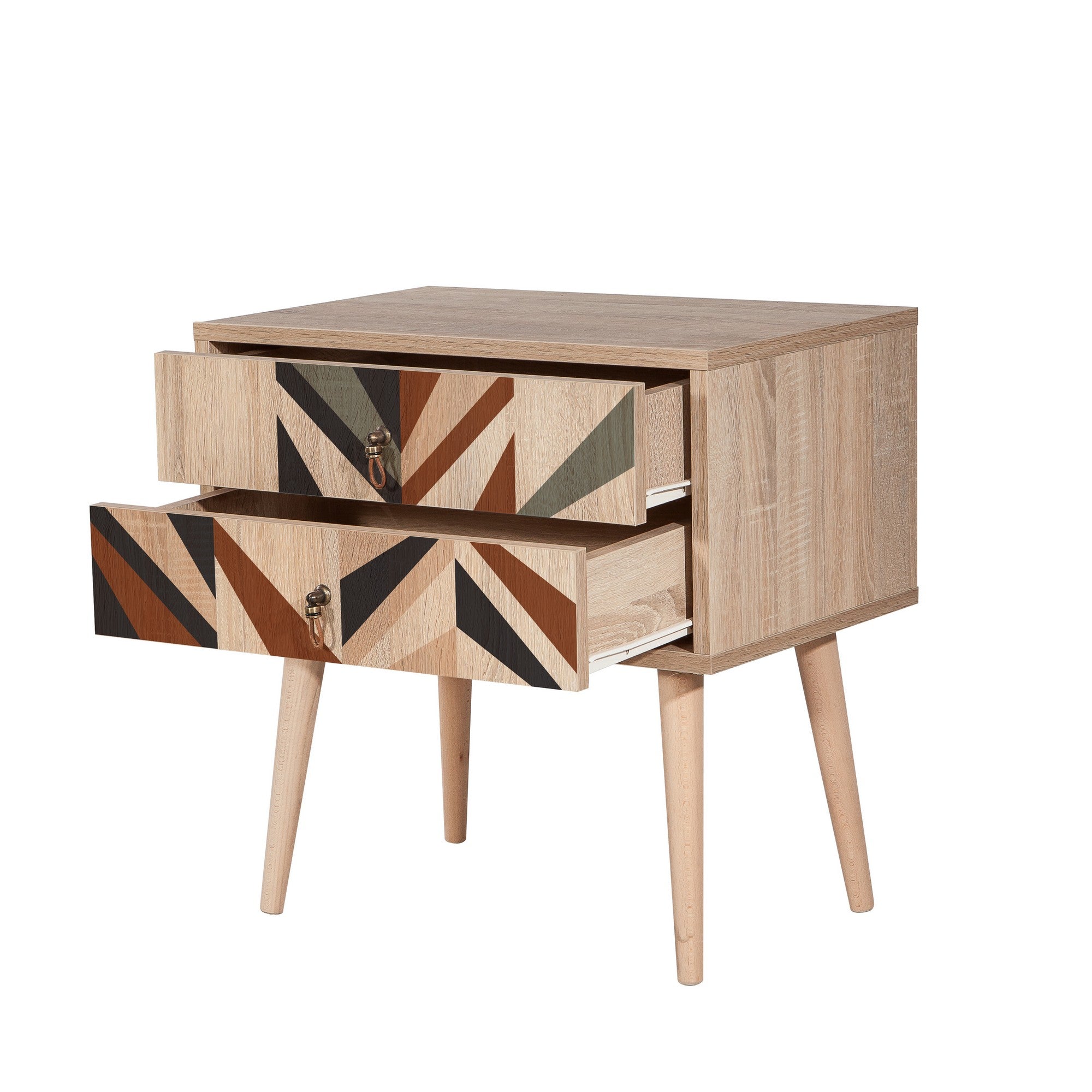 Mesa de cabeceira moderna com pernas de madeira, 60 cm x 61 cm x 40 cm | Painel de partículas 100% revestido em melamina, impressão digital UV | Design abstrato, montagem na parede, armazenamento extra