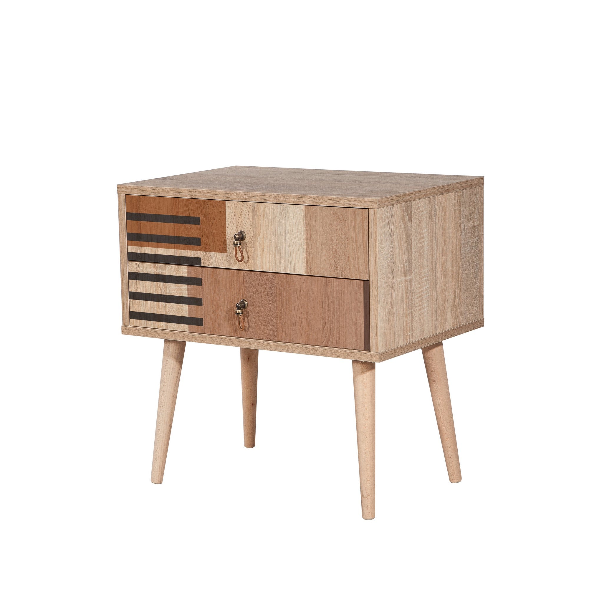 Mesa de cabeceira moderna com pernas de madeira, 60 cm x 61 cm x 40 cm | Painel de partículas 100% revestido em melamina, impressão digital UV | Design abstrato, montagem na parede, armazenamento extra