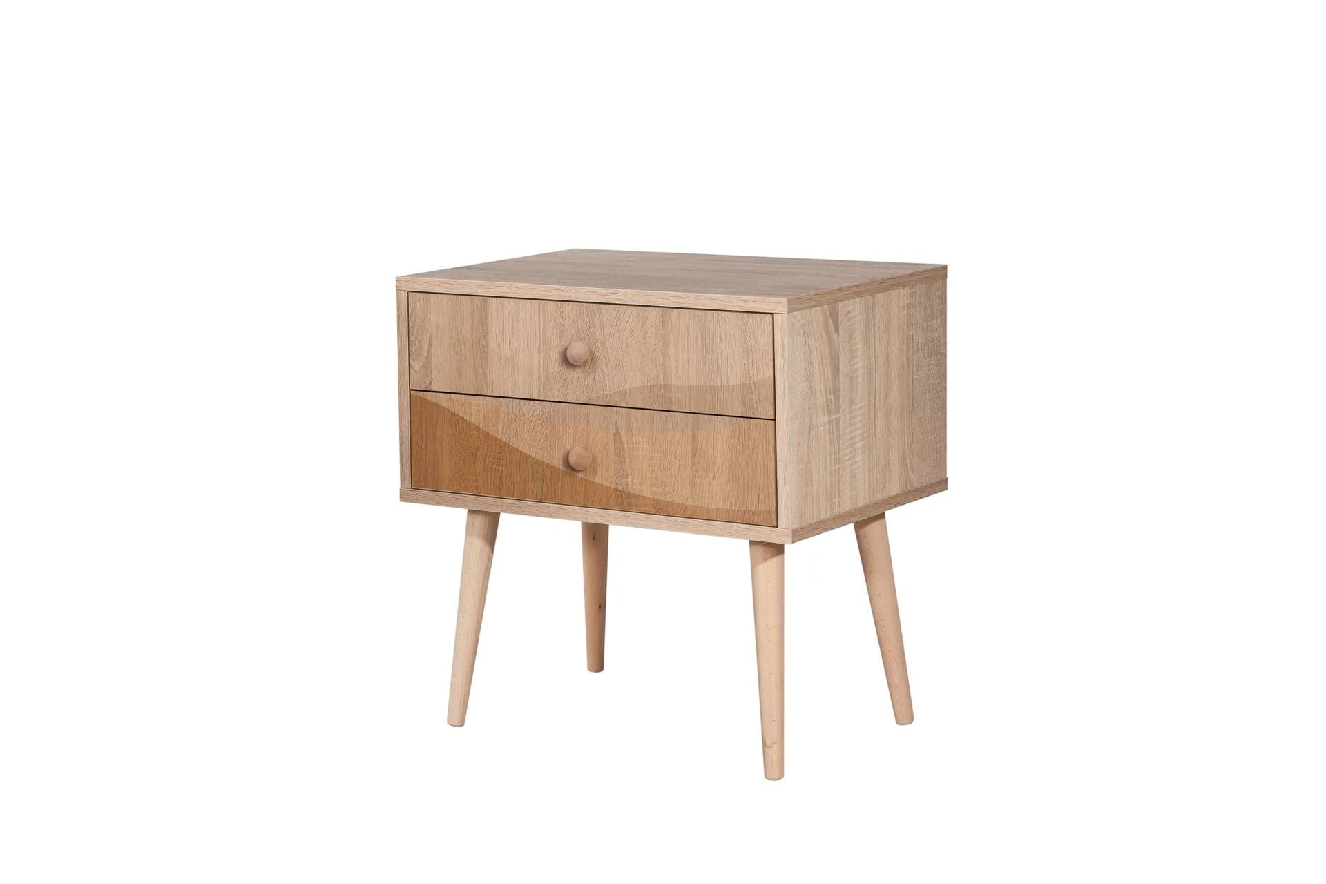 Mesa de cabeceira moderna com pernas de madeira, 60 cm x 61 cm x 40 cm | Painel de partículas 100% revestido em melamina, impressão digital UV | Solução de armazenamento elegante e montável na parede