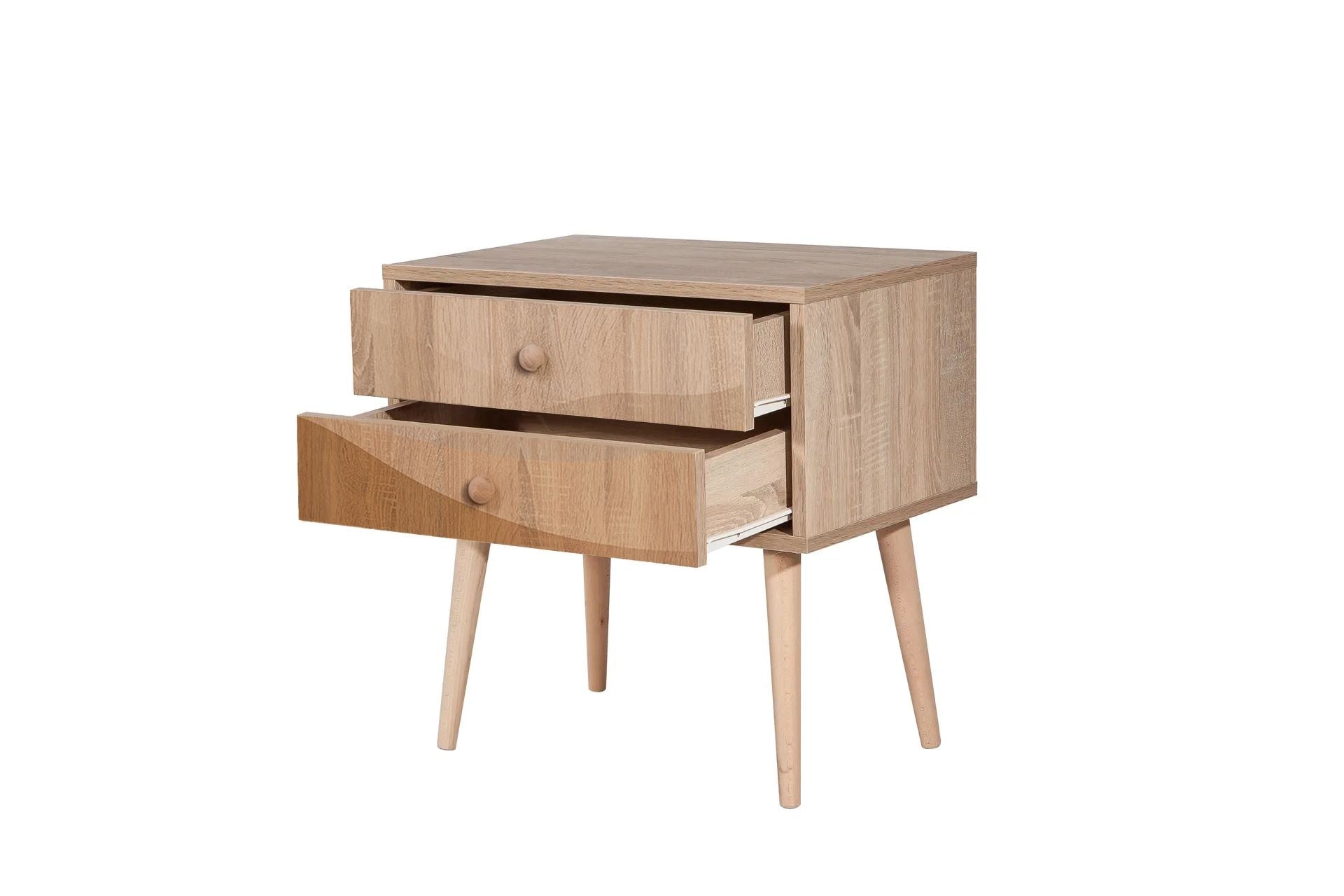 Mesa de cabeceira moderna com pernas de madeira, 60 cm x 61 cm x 40 cm | Painel de partículas 100% revestido em melamina, impressão digital UV | Solução de armazenamento elegante e montável na parede