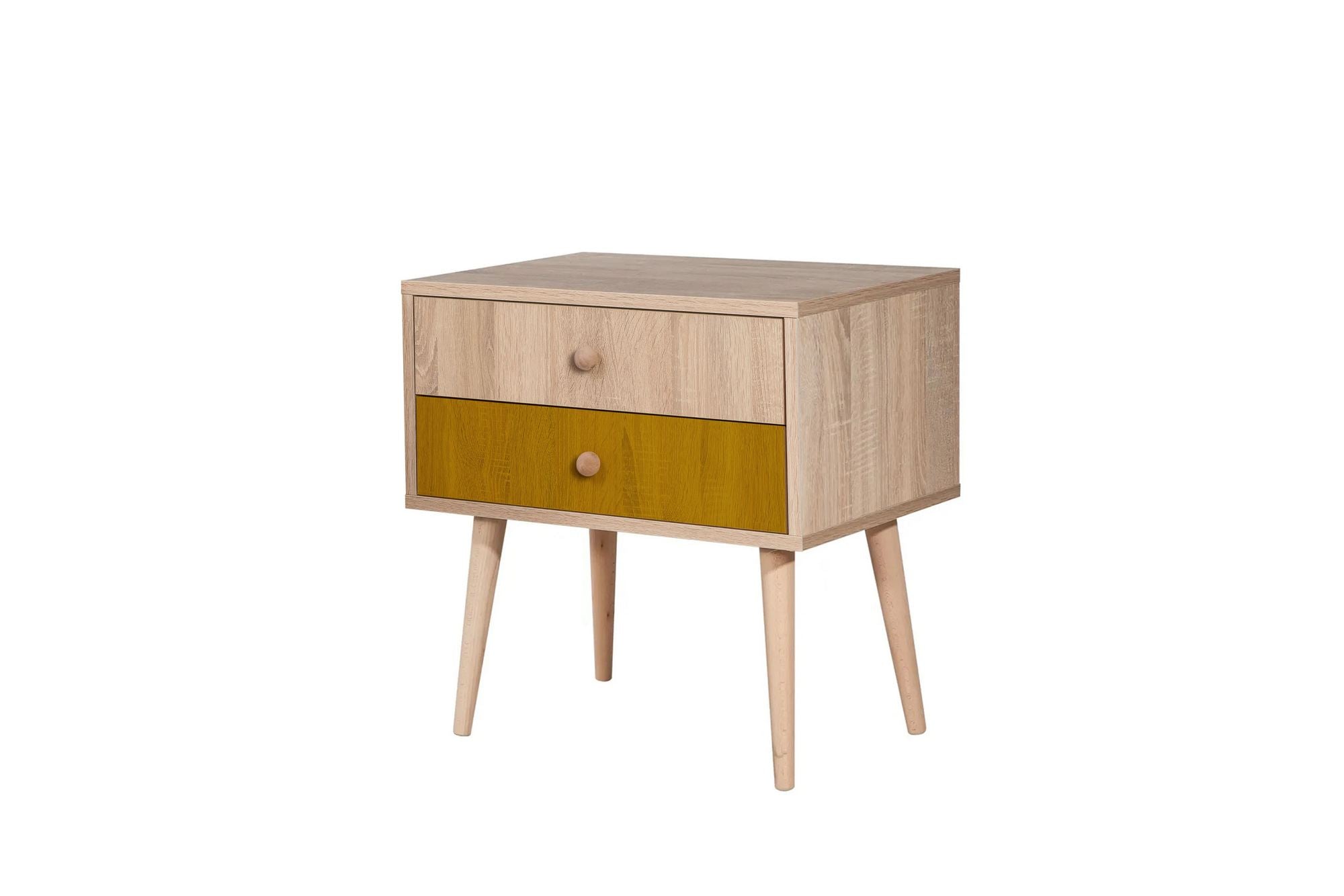 Mesa de cabeceira moderna com pernas de madeira, 60 cm x 61 cm x 40 cm | Painel de partículas 100% revestido em melamina, impressão digital UV | Solução de armazenamento elegante e montável na parede
