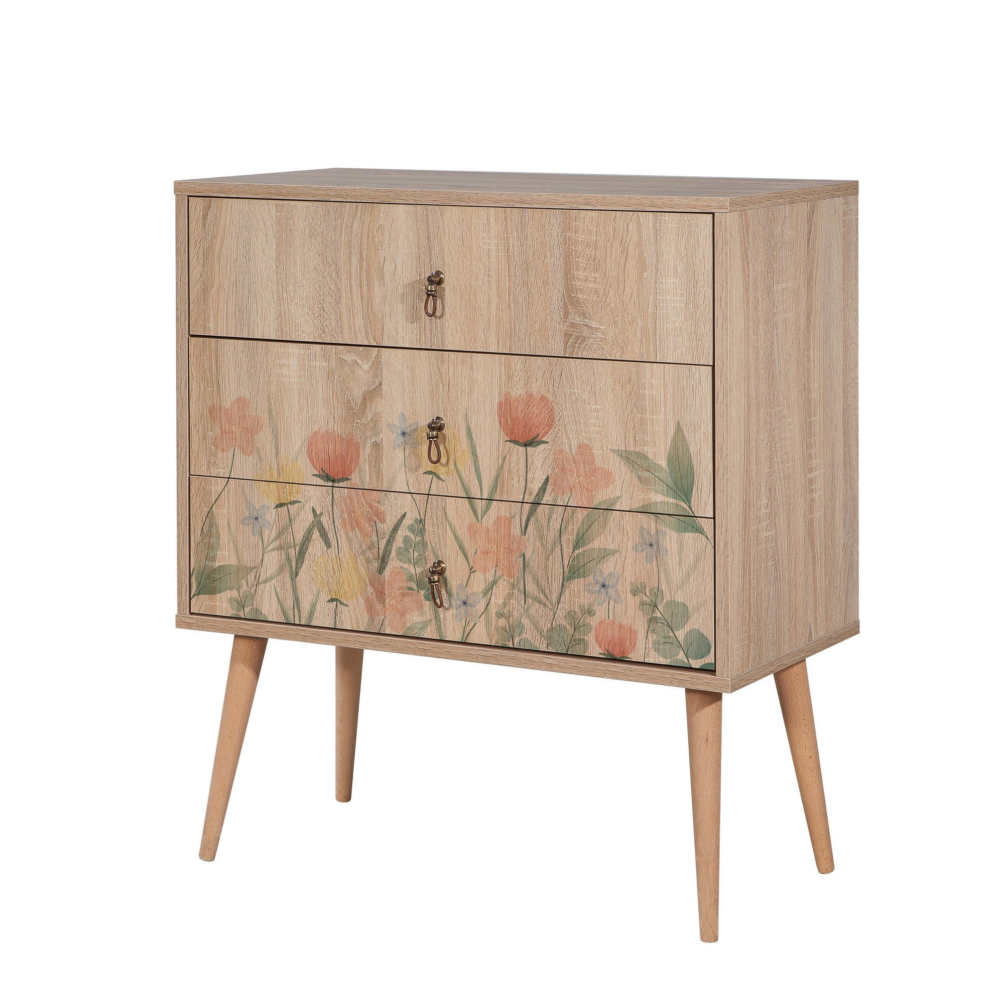 Elegante mesa de cabeceira em carvalho Sonoma com pernas de madeira, 80 x 89 x 40 cm | Revestimento 100% melamina, impressão digital UV | Montável na parede, armazenamento elegante para quartos modernos e infantis