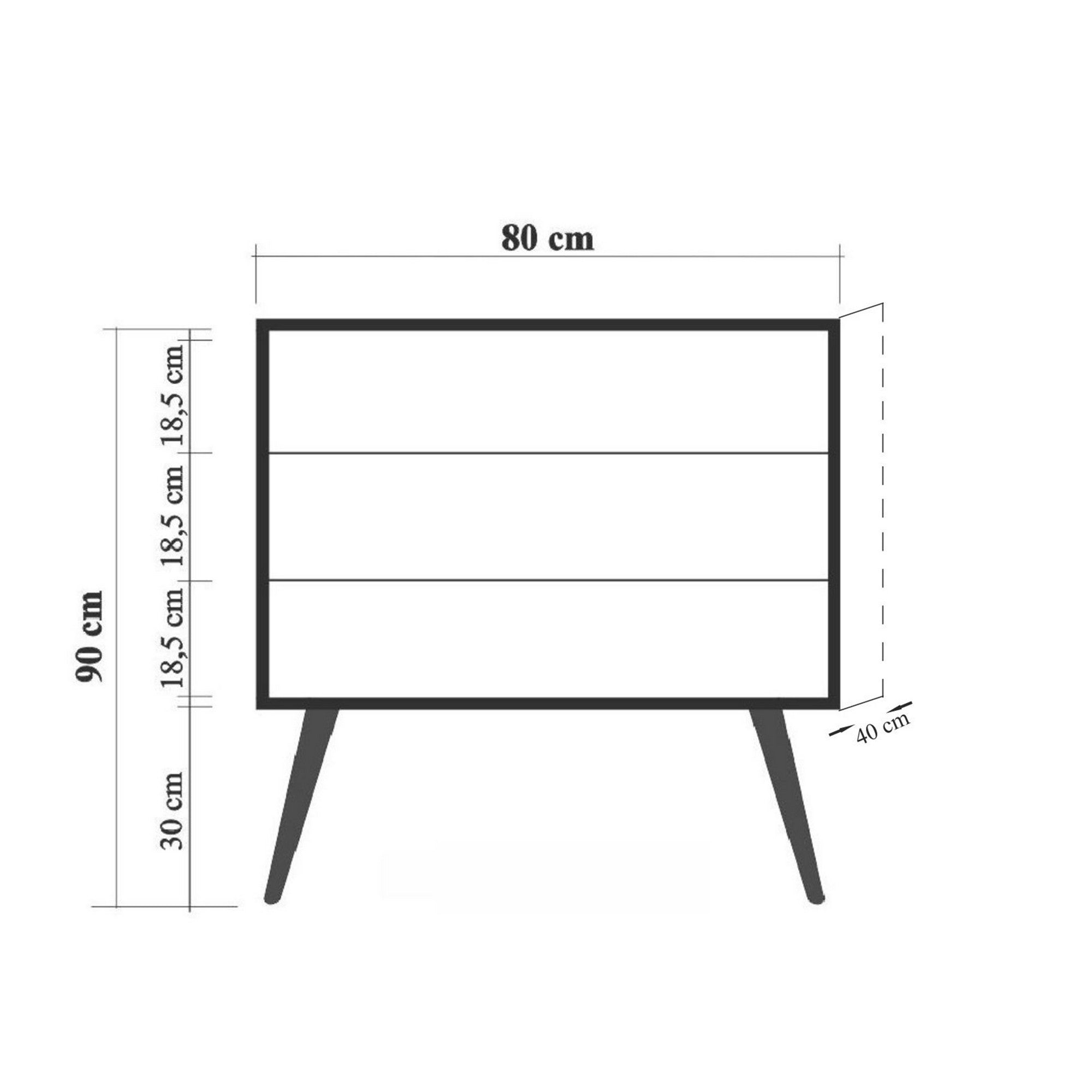 Elegante mesa de cabeceira em carvalho Sonoma com pernas de madeira, 80 x 89 x 40 cm | Revestimento 100% melamina, impressão digital UV | Montável na parede, armazenamento elegante para quartos modernos e infantis