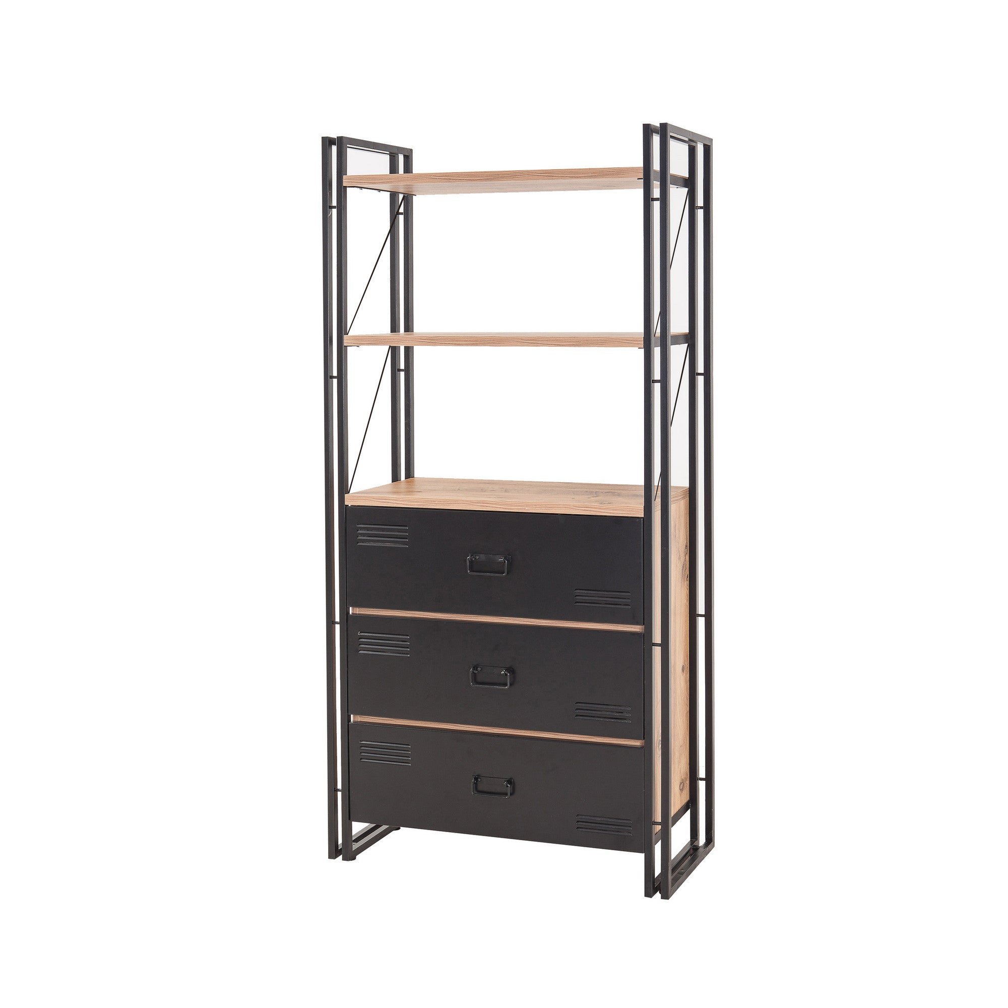 Estante Industrial – 90x180x35 cm – Preto e Pinho Atlântico – Melamina