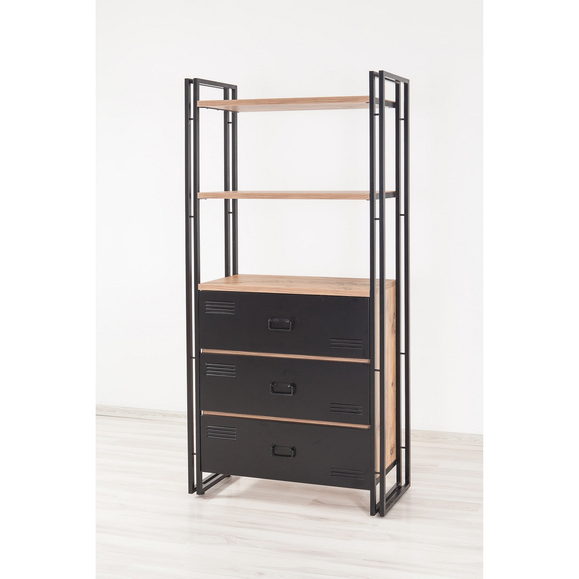 Estante Industrial – 90x180x35 cm – Preto e Pinho Atlântico – Melamina