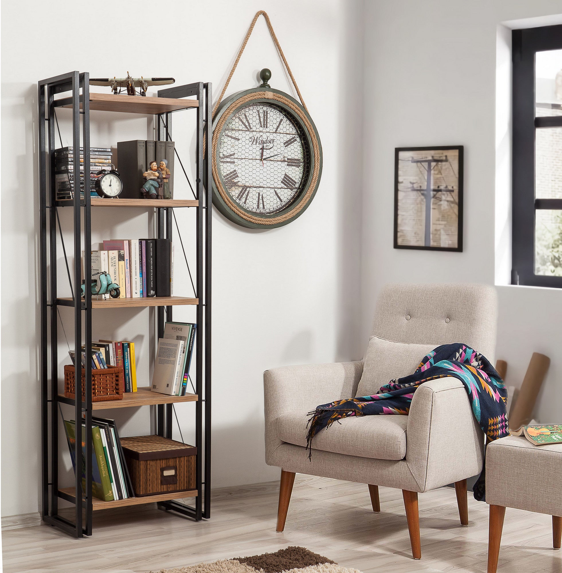 Estante Industrial – 60 x 180 x 35 cm – Pinheiro Atlântico e Preto – Melamina