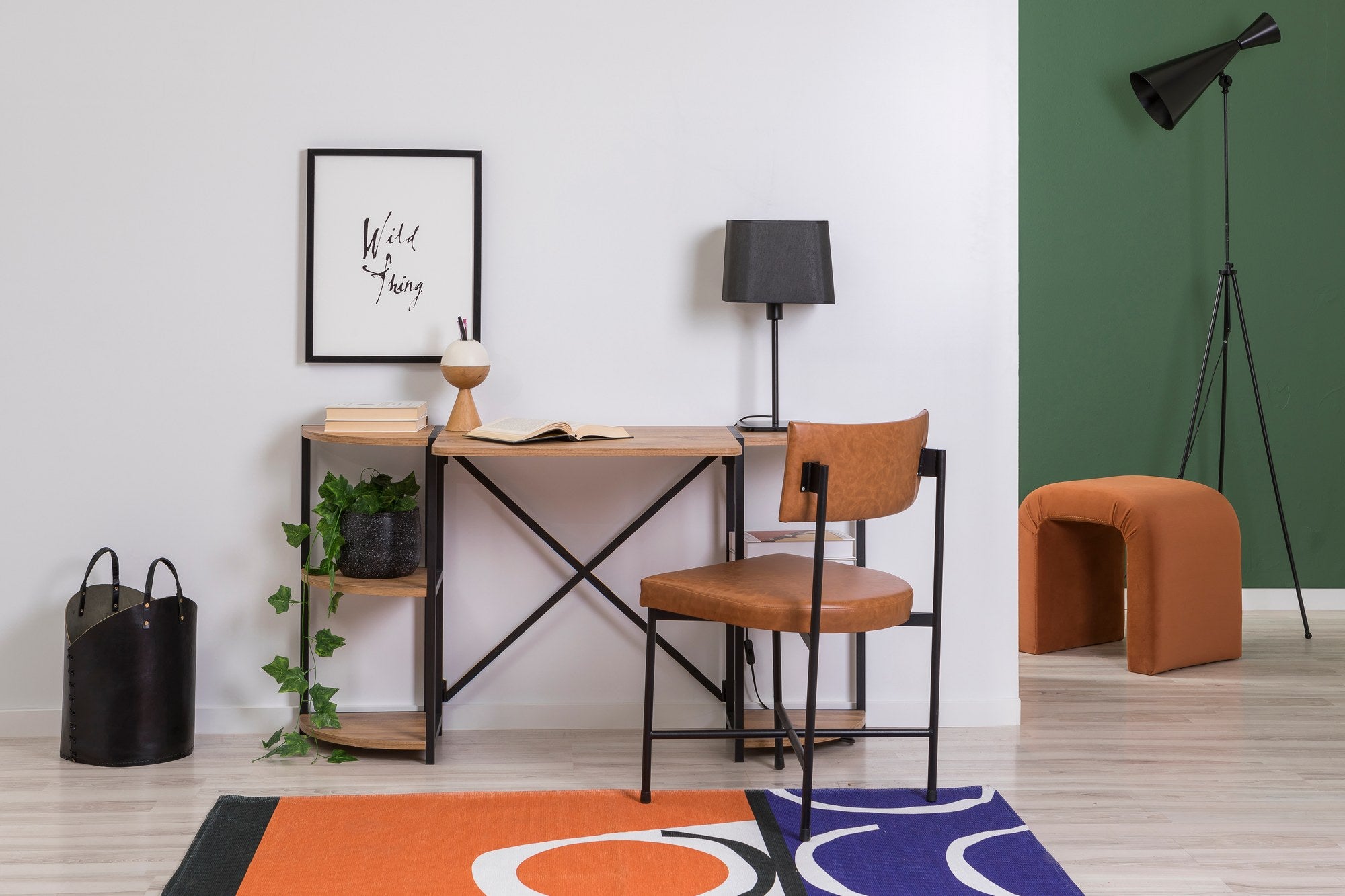 Secretária de Estudo/Escritório Elegante, Pinho Atlântico e Preto, 138 x 75 x 34 cm | Painel de Partículas 100% Revestido em Melamina, 18 mm de Espessura, Estrutura de Metal Resistente | Ideal para Escritório em Casa e Estudo