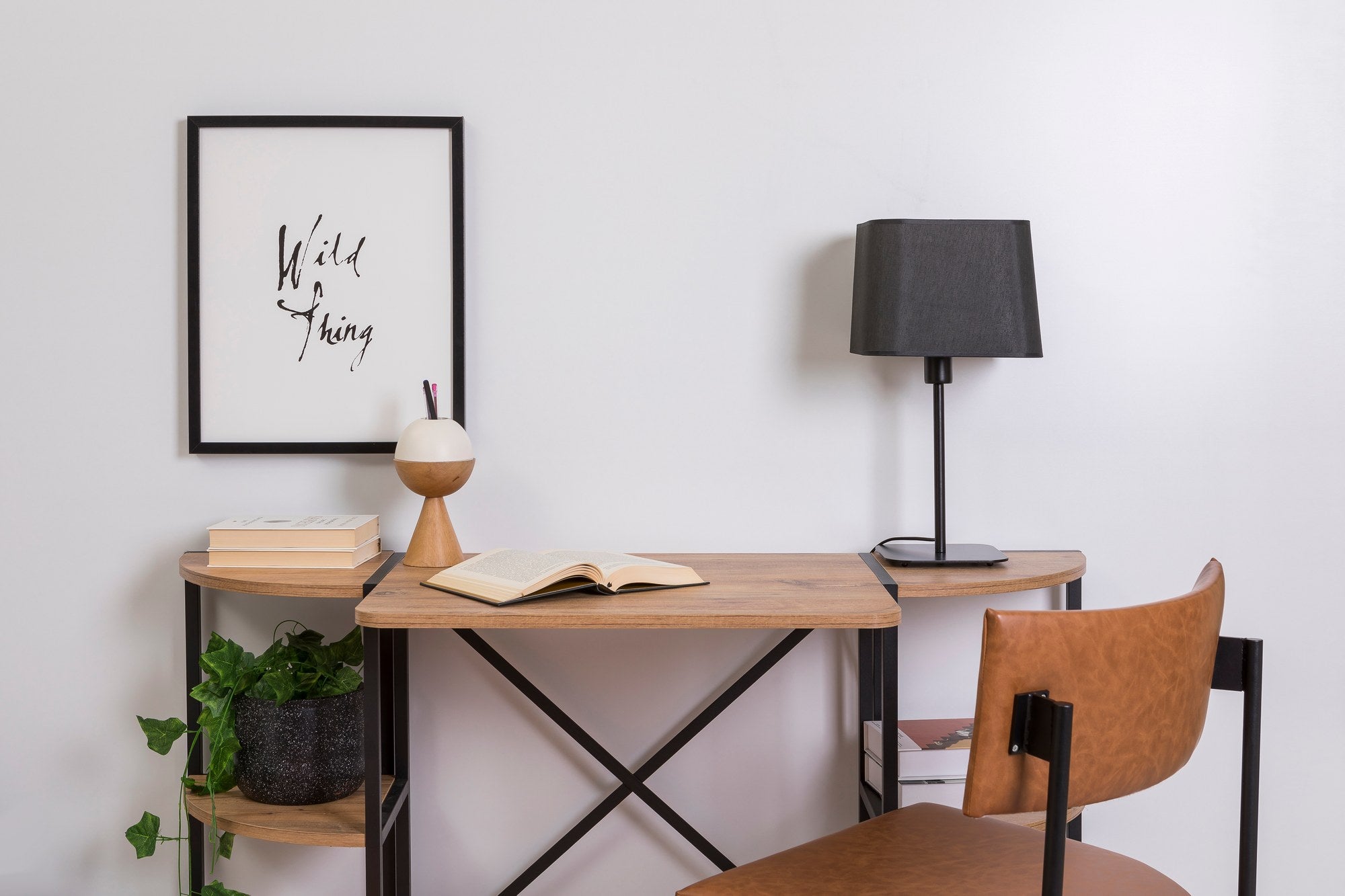 Secretária de Estudo/Escritório Elegante, Pinho Atlântico e Preto, 138 x 75 x 34 cm | Painel de Partículas 100% Revestido em Melamina, 18 mm de Espessura, Estrutura de Metal Resistente | Ideal para Escritório em Casa e Estudo