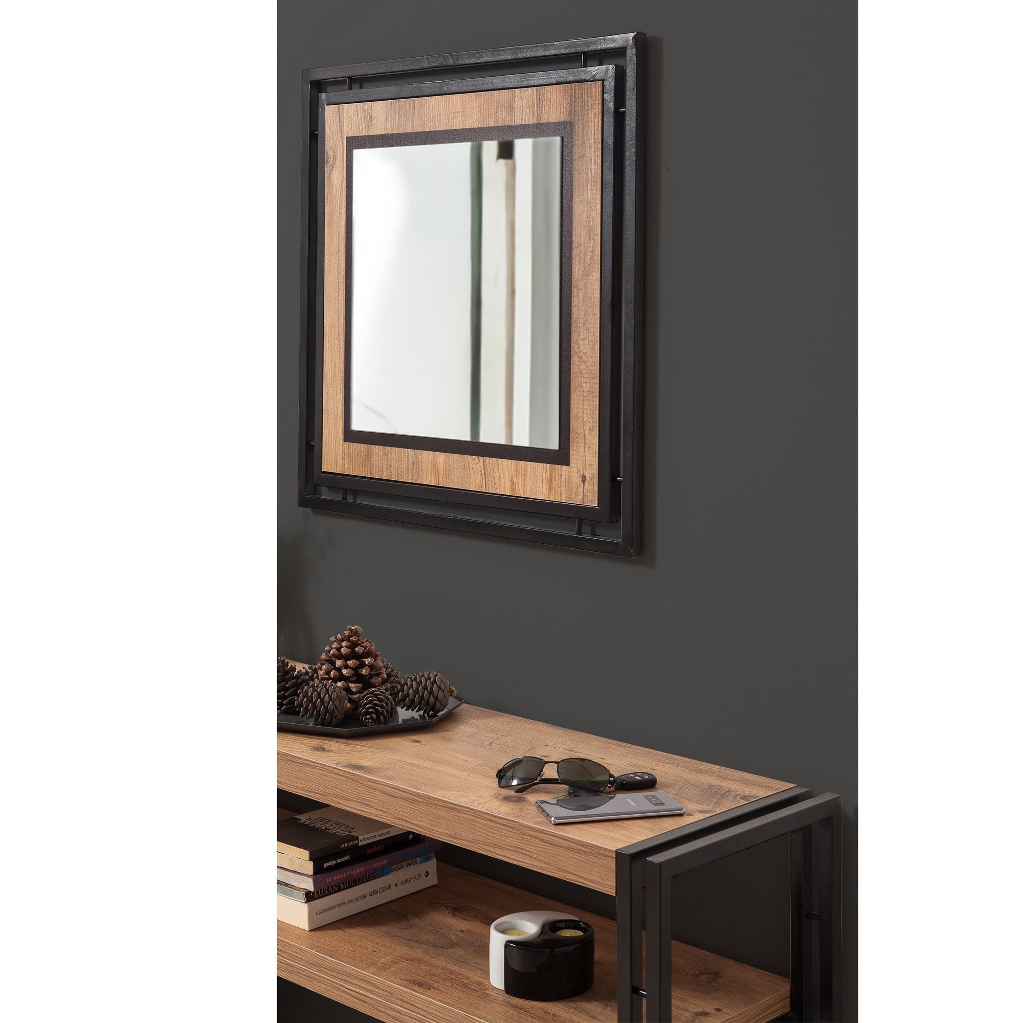 Aparador elegante com estrutura de metal, pinho atlântico e preto, 140 x 80 x 35 cm | 100% revestido em melamina, 45 mm de espessura | Montável na parede, design industrial, amplo espaço de armazenamento