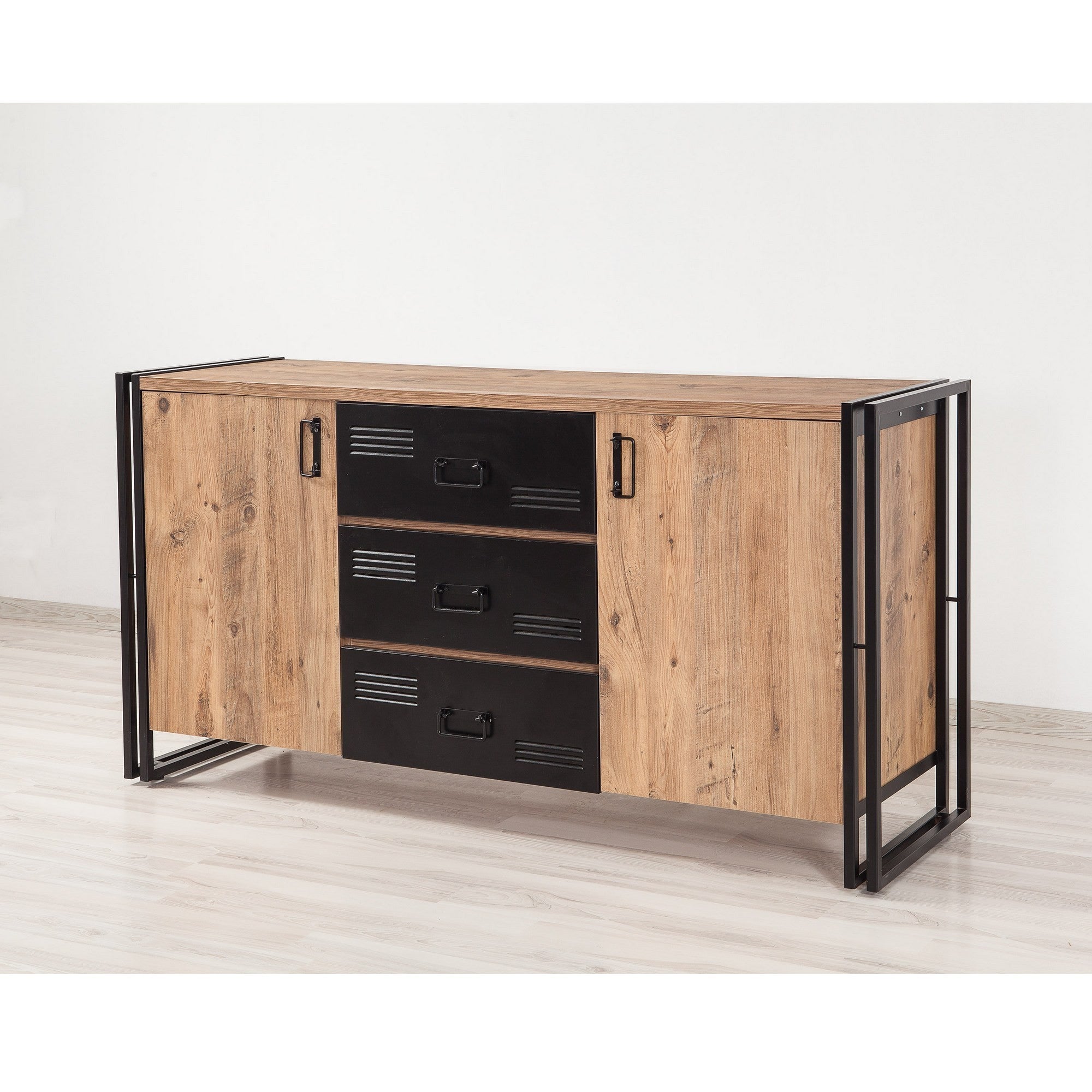 Aparador Industrial – 160 x 80 x 45 cm – Pinho Atlântico e Preto – Melamina e Metal