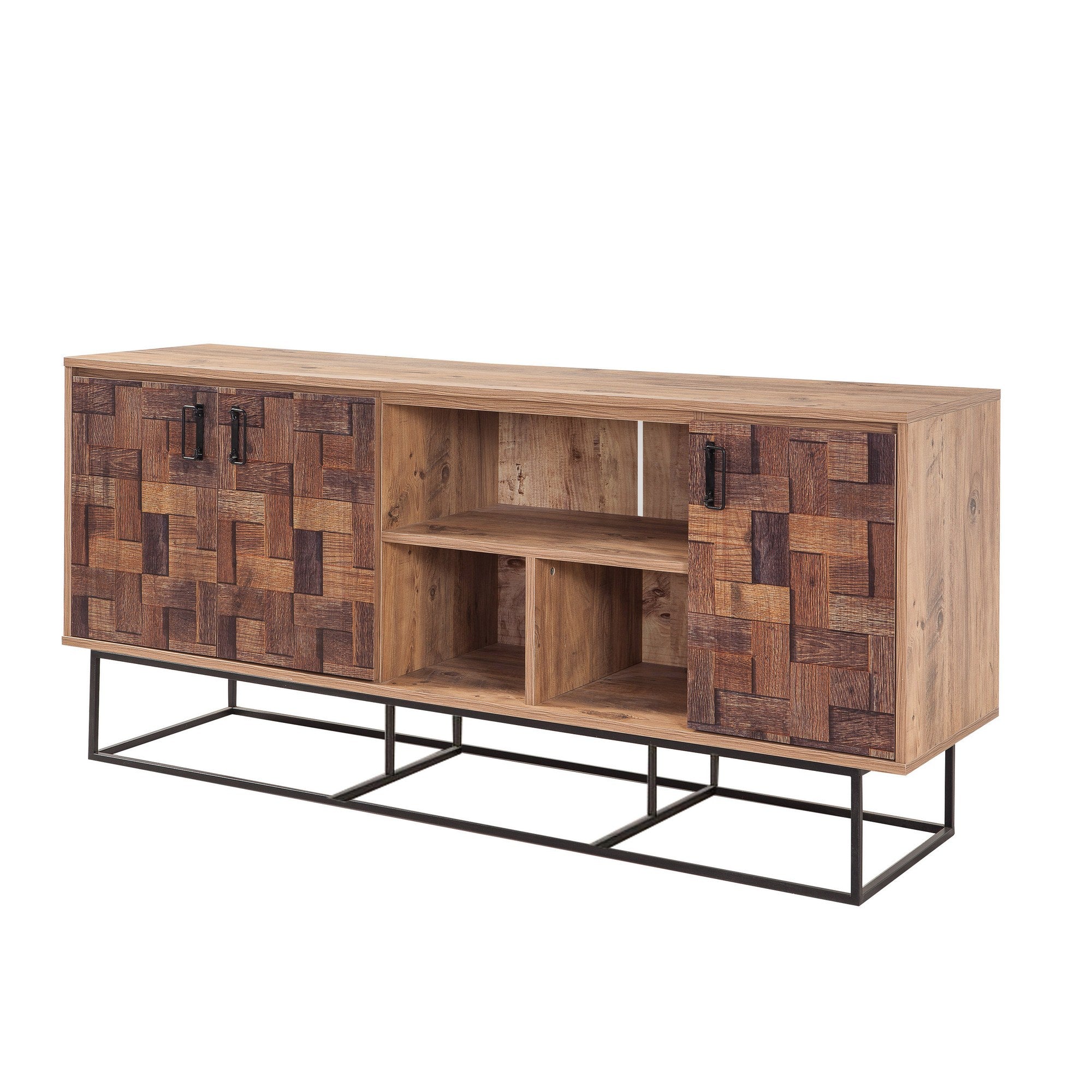 Aparador Moderno – 180 x 80 x 40 cm – Pinho Atlântico e Preto – Metal e Melamina