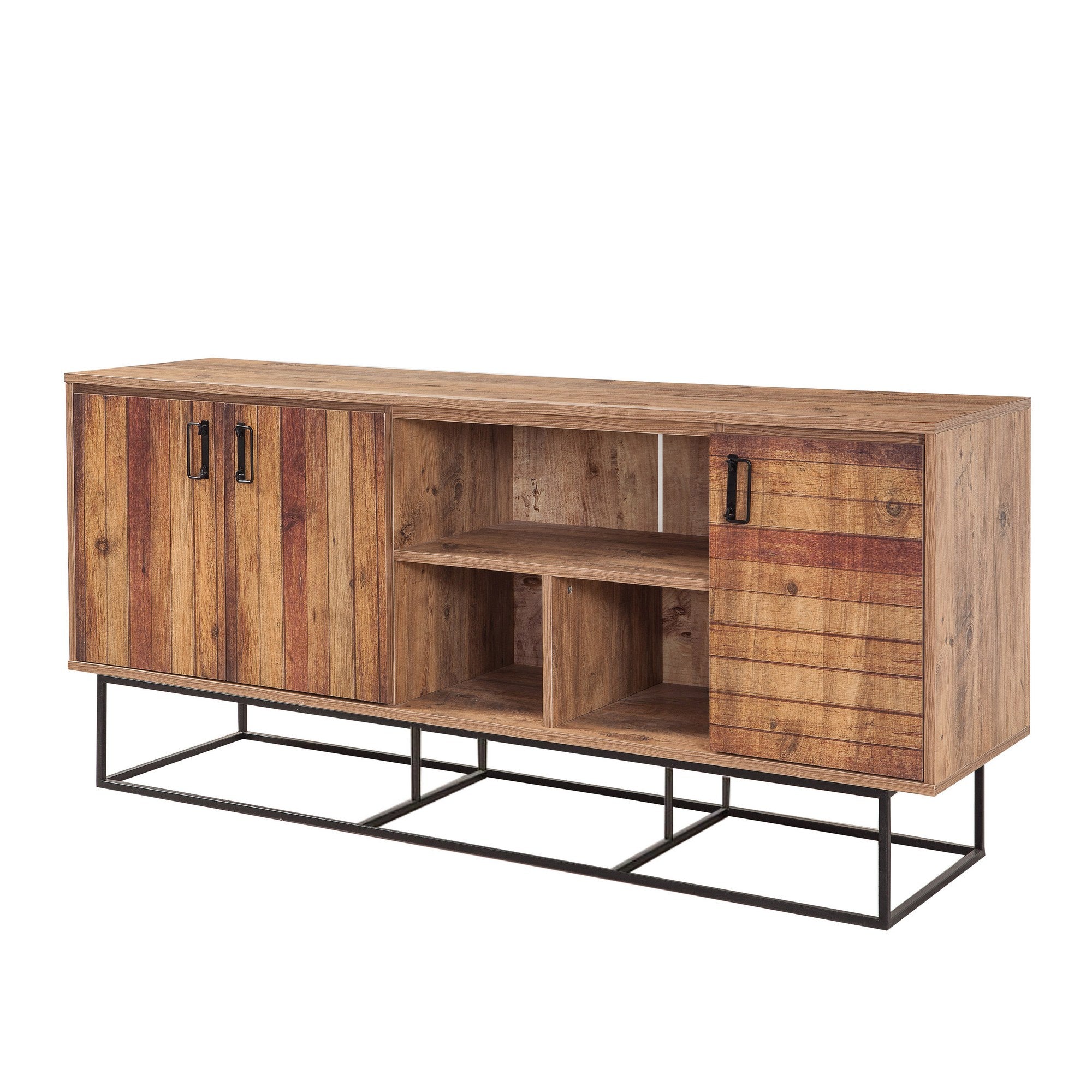 Aparador Moderno – 180 x 80 x 40 cm – Pinho Atlântico e Preto – Melamina e Metal
