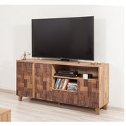 Suporte de TV moderno com acabamento em pinho atlântico, 160 cm | 100% revestido em melamina, 18 mm de espessura, pés de madeira, gavetas telescópicas, montável na parede, elegante e funcional