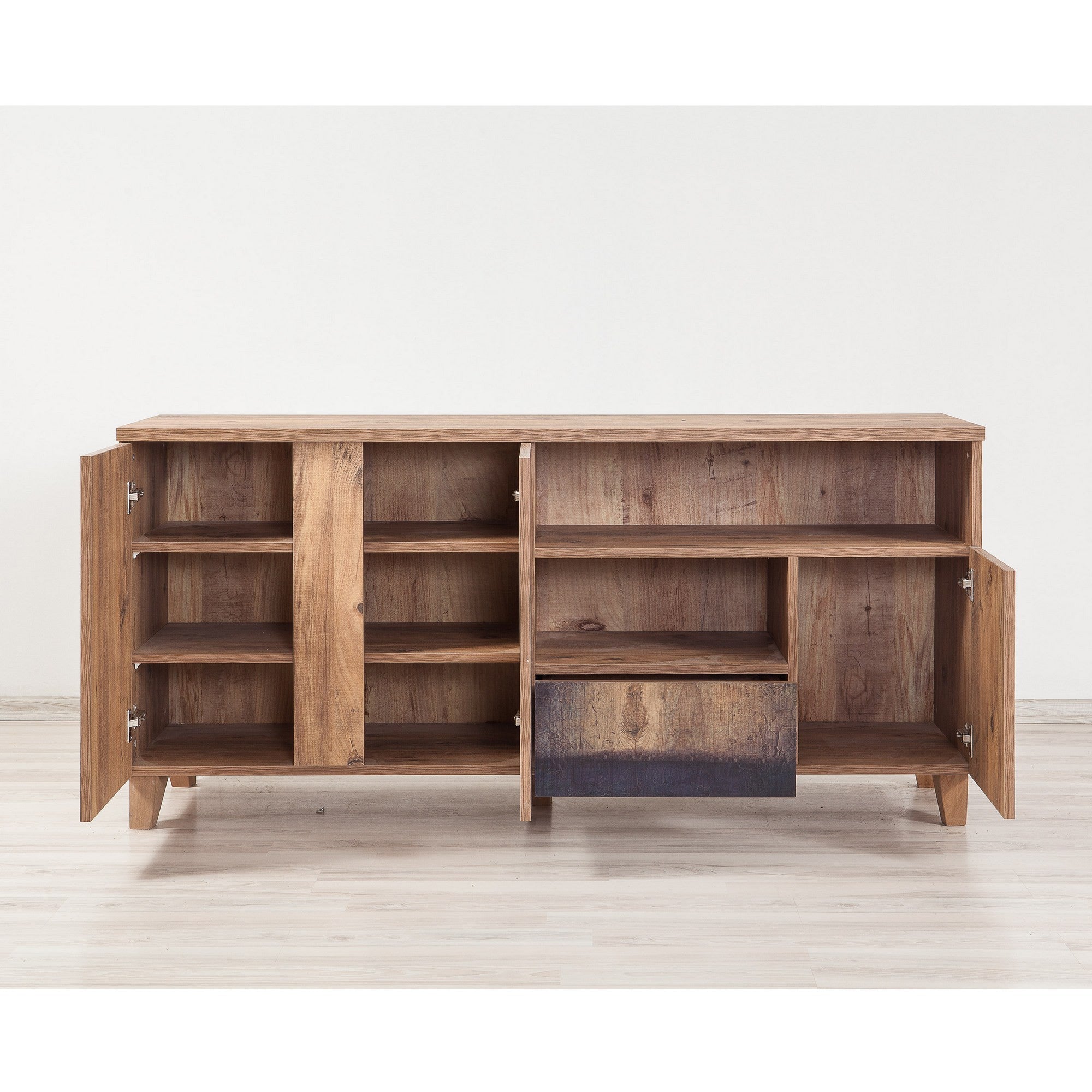 Suporte de TV moderno, pinho atlântico, 160 x 76 x 45 cm | 100% revestido em melamina, revestimento UV, corrediças telescópicas para gavetas | Elegante e funcional com opção de montagem na parede