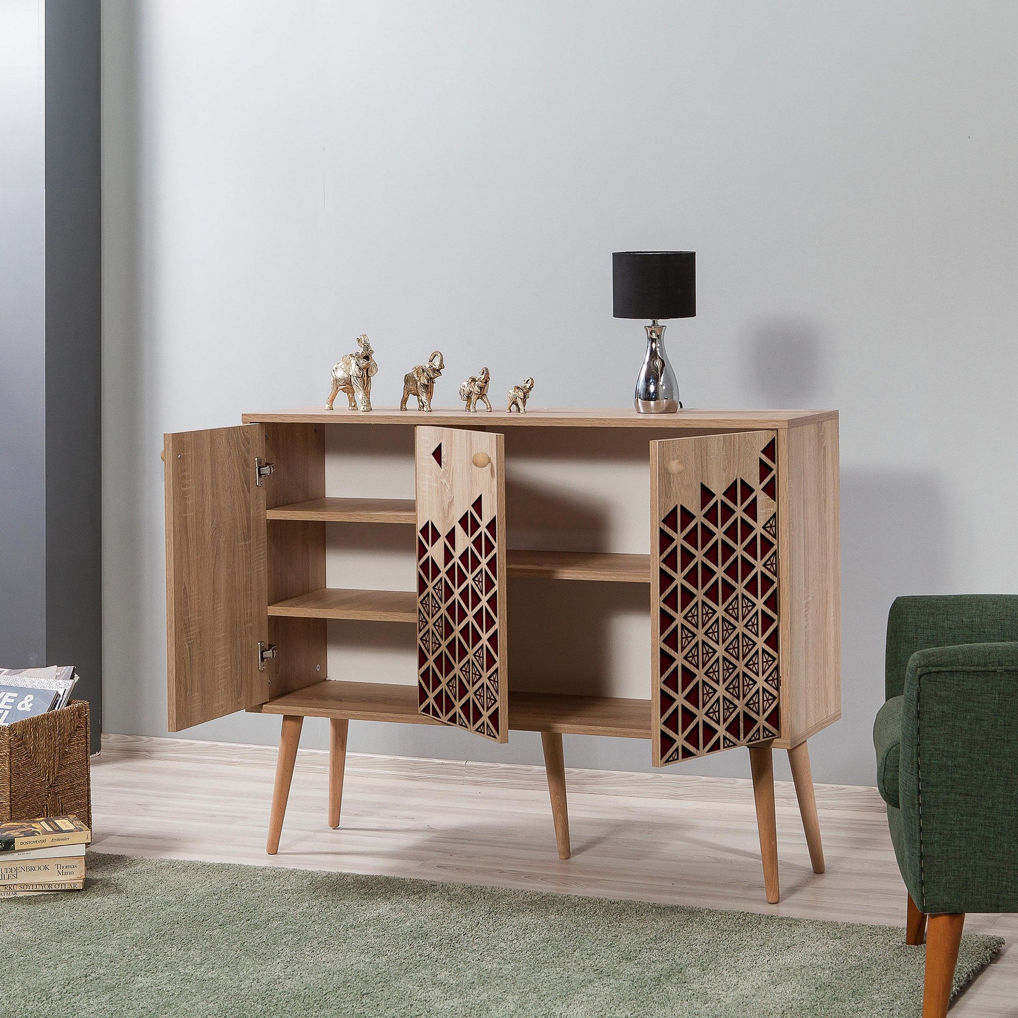 Aparador Moderno – 120 x 90 x 36 cm – Carvalho Sonoma – Melamina