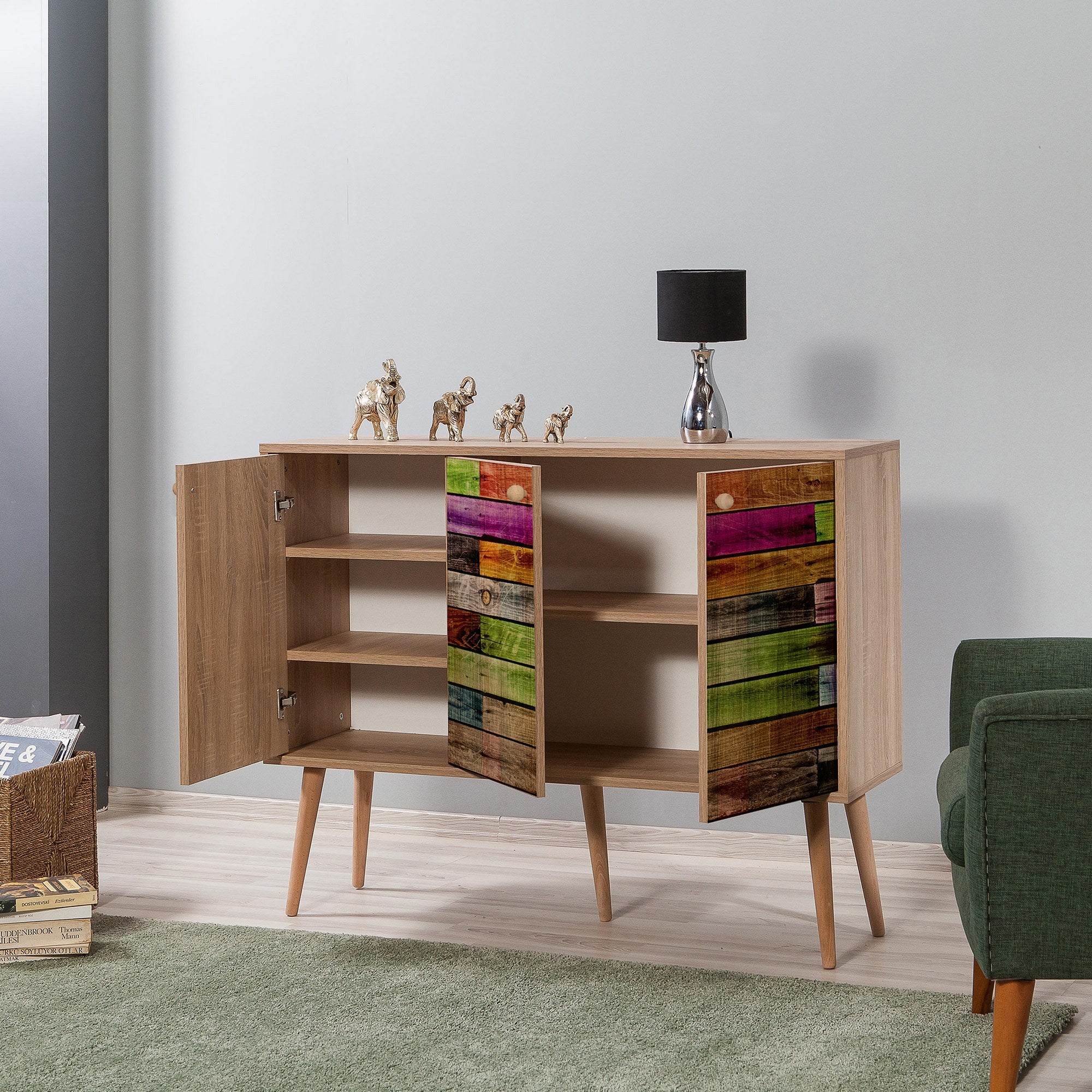 Aparador Moderno – 120 x 90 x 36 cm – Carvalho Sonoma – Melamina