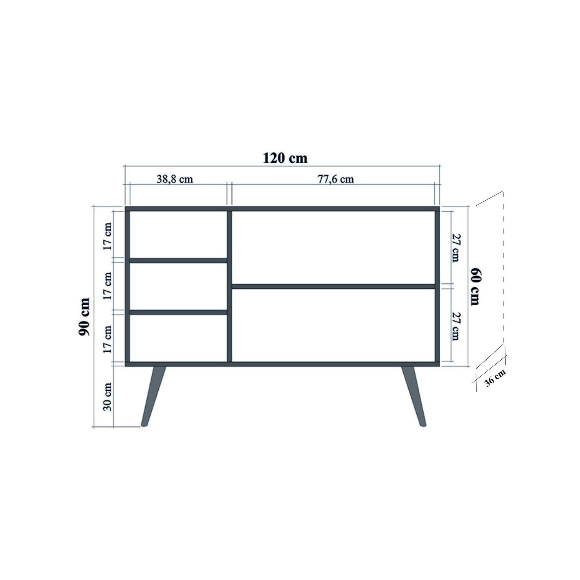 Aparador Moderno – 120 x 90 x 36 cm – Carvalho Sonoma – Melamina