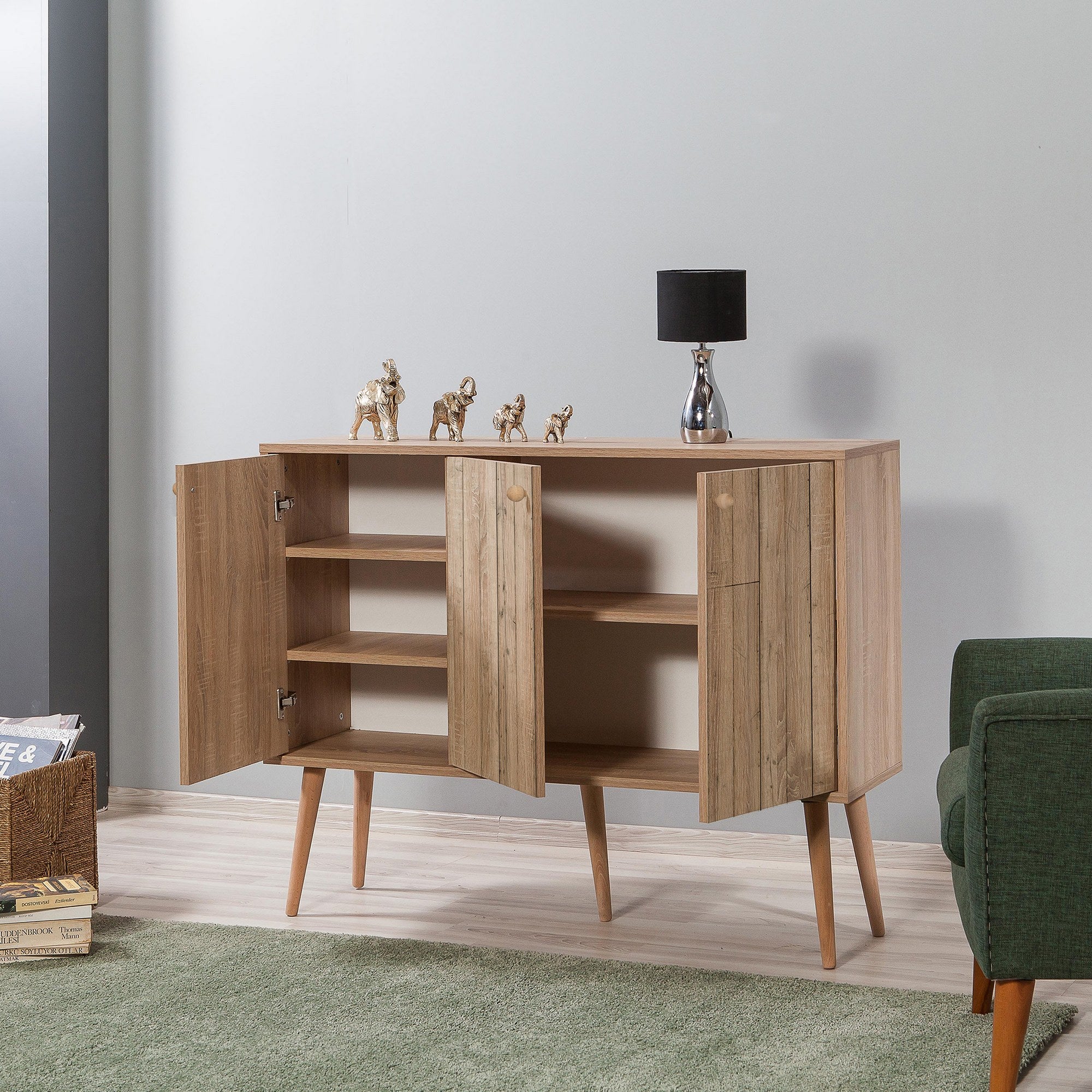 Aparador Moderno – 120 x 90 x 36 cm – Carvalho Sonoma – Melamina